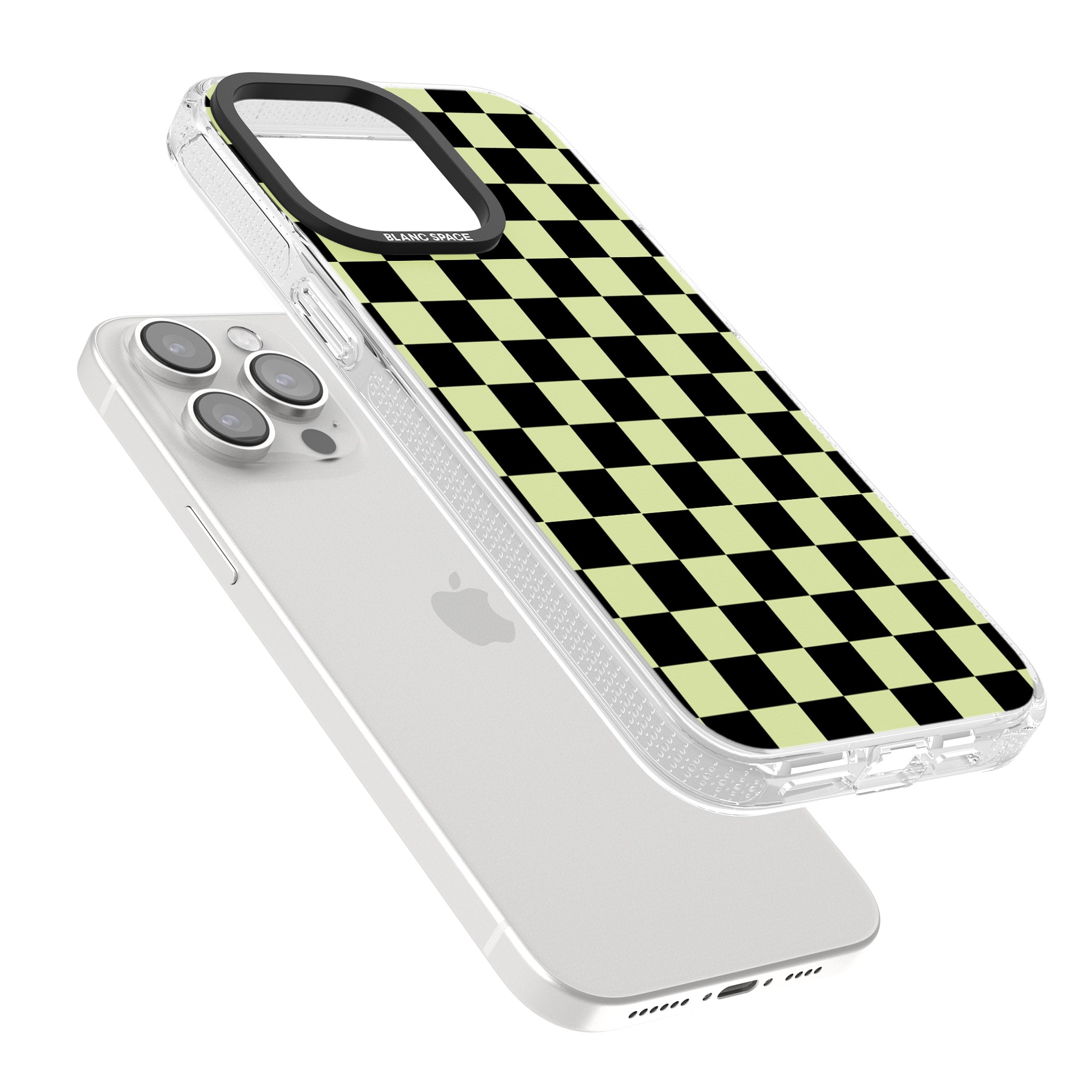 Black & Lime Check iPhone 15 Pro Max / 15 Pro / 14 Pro Max / 14 Pro / 13 Pro Clear Case Impact Air - Blanc Space