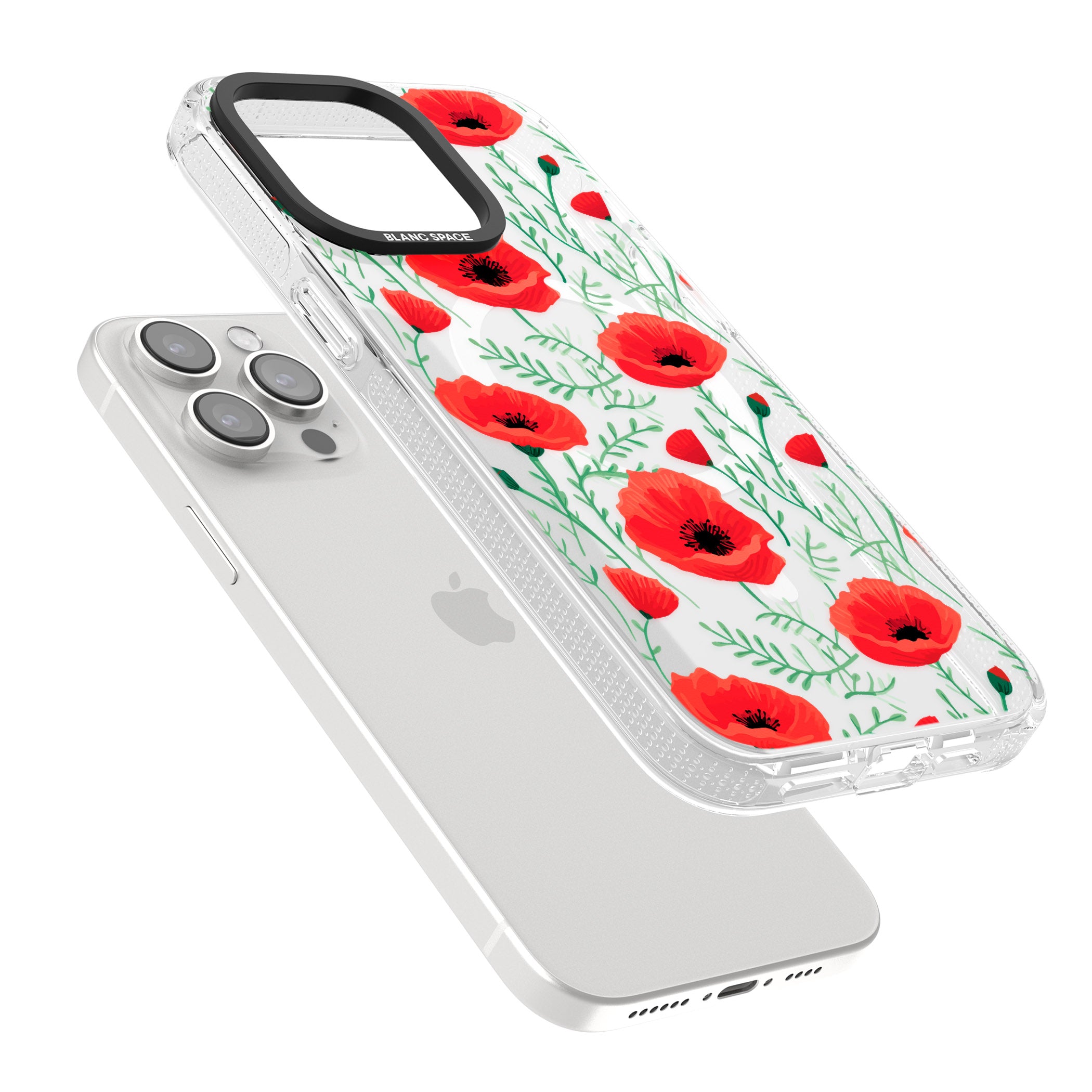 Poppy Garden iPhone 15 Pro Max / 15 Pro / 14 Pro Max / 14 Pro / 13 Pro Clear Case Impact Air - Blanc Space