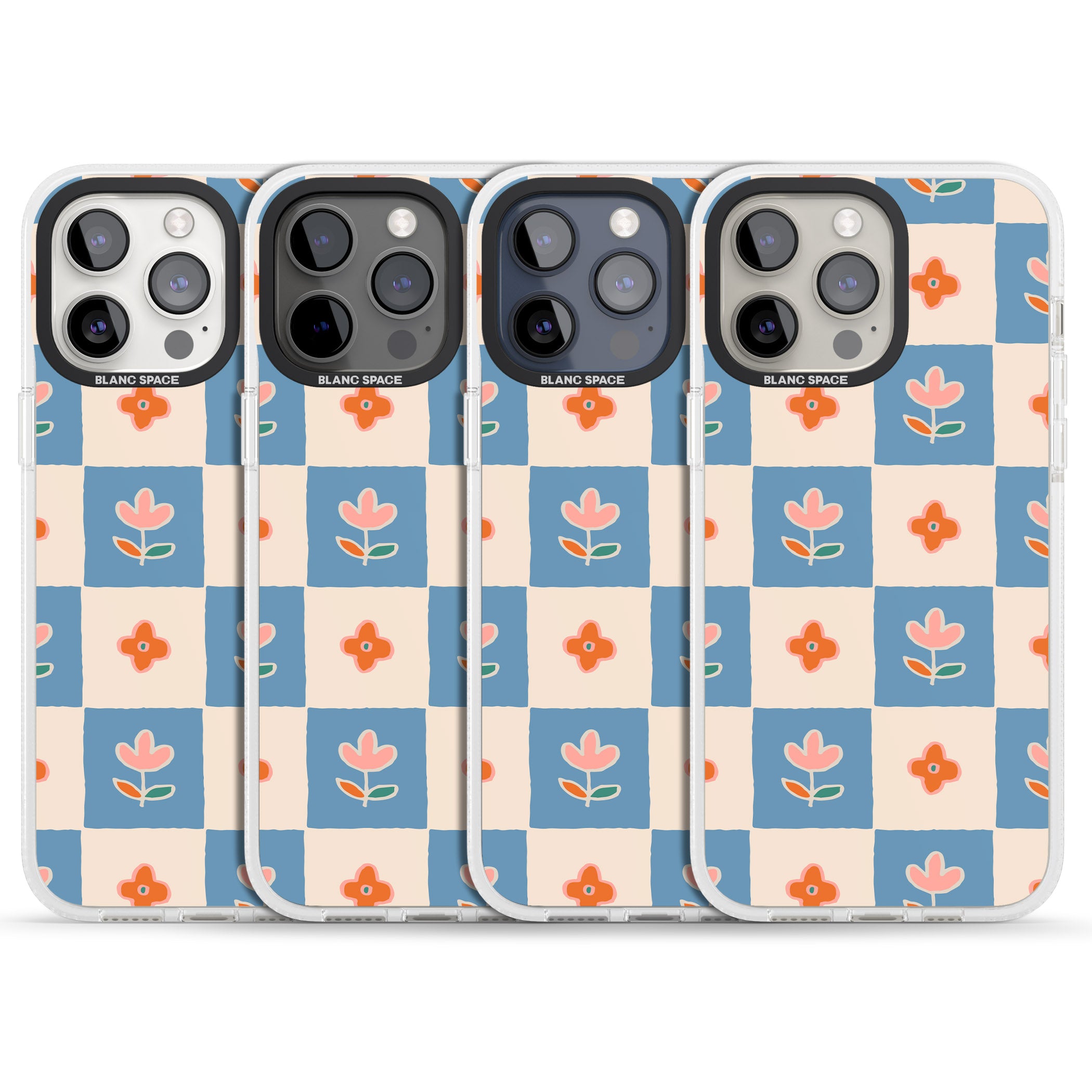 Vintage Bloom Checkered iPhone 15 Pro Max / 15 Pro / 14 Pro Max / 14 Pro / 13 Pro Clear Case Impact Air - Blanc Space