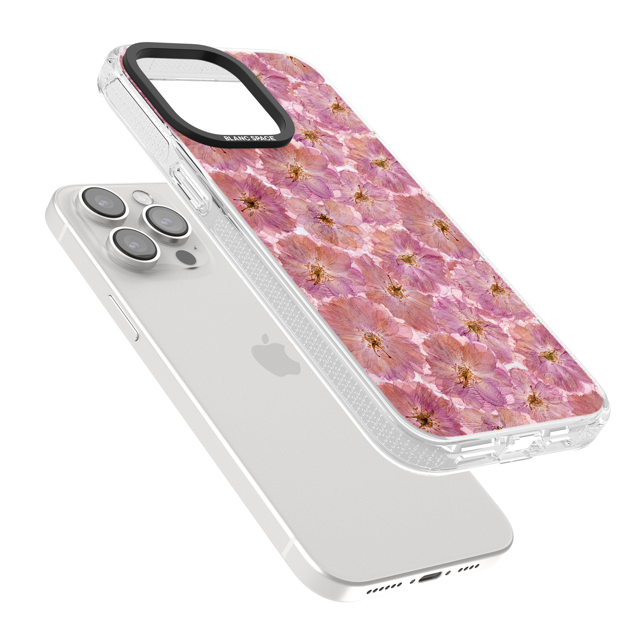 Large Pink Flowers Transparent Design iPhone 15 Pro Max / 15 Pro / 14 Pro Max / 14 Pro / 13 Pro Clear Case Impact Air - Blanc Space