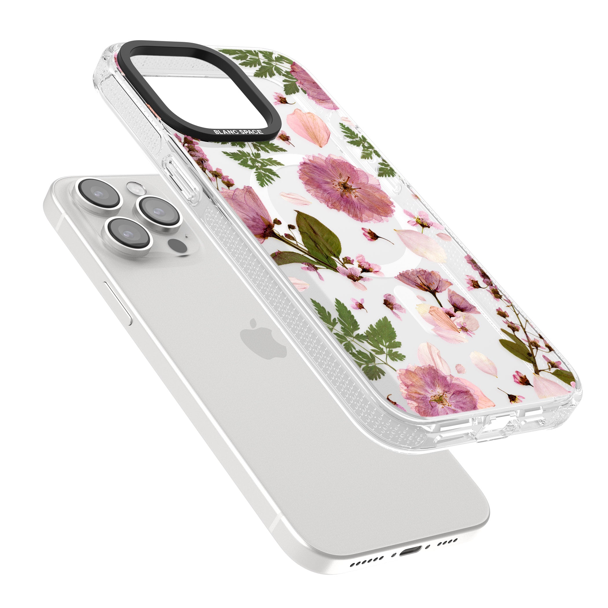 Natural Arrangement of Flowers & Leaves Design iPhone 15 Pro Max / 15 Pro / 14 Pro Max / 14 Pro / 13 Pro Clear Case Impact Air - Blanc Space