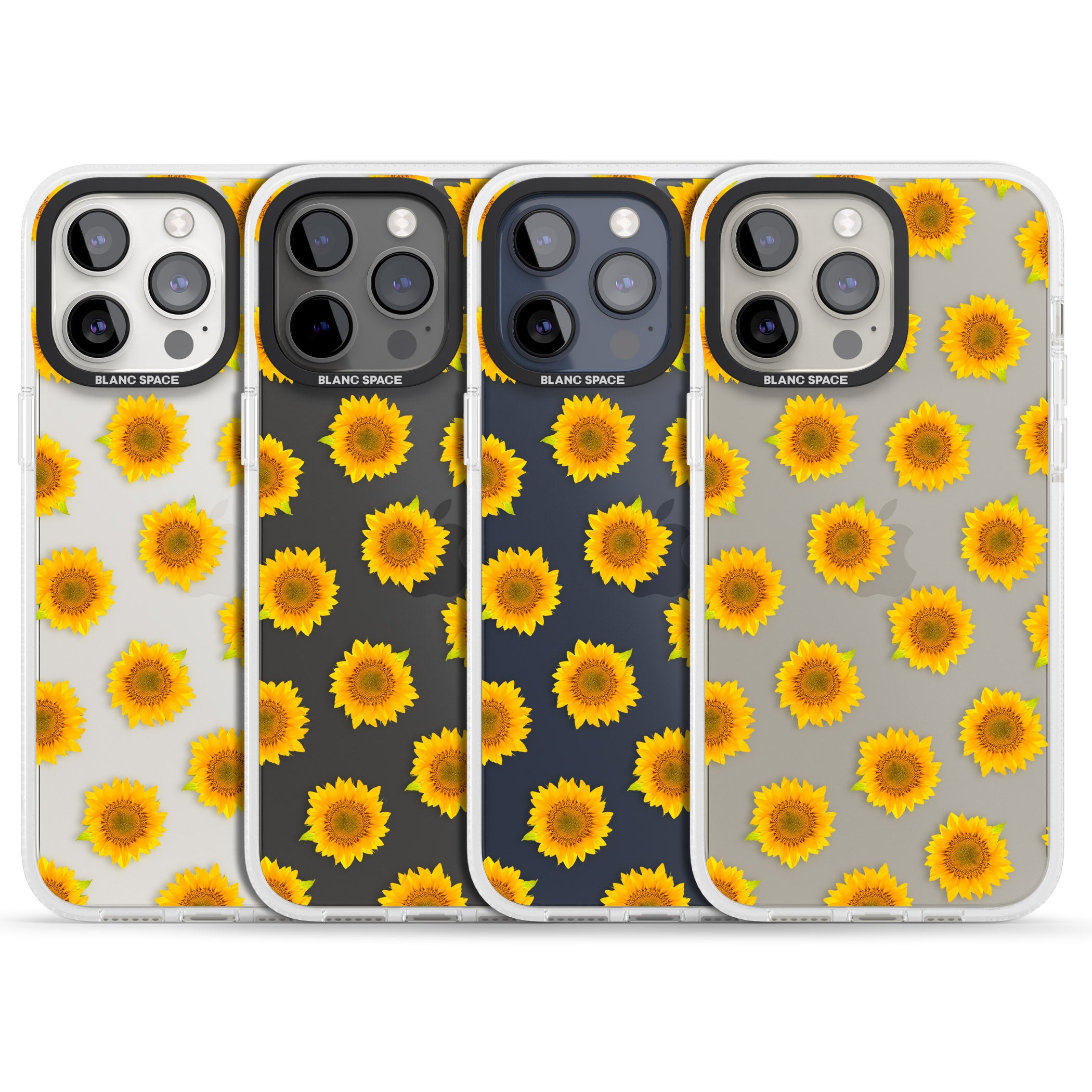 Sunflowers Transparent Pattern iPhone 15 Pro Max / 15 Pro / 14 Pro Max / 14 Pro / 13 Pro Clear Case Impact Air - Blanc Space