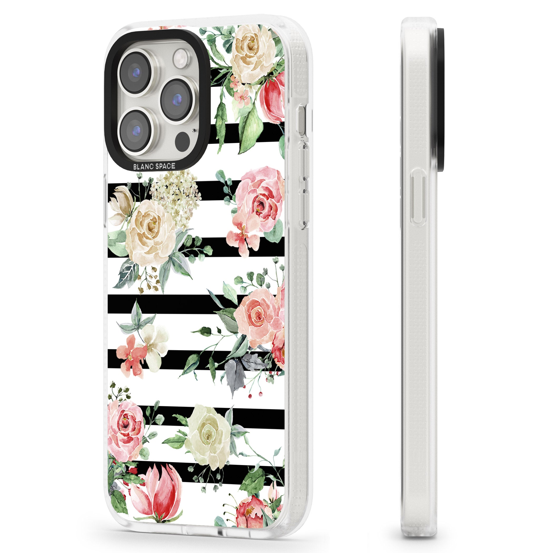 Bold Stripes & Flower Pattern iPhone 15 Pro Max / 15 Pro / 14 Pro Max / 14 Pro / 13 Pro Clear Case Impact Air - Blanc Space