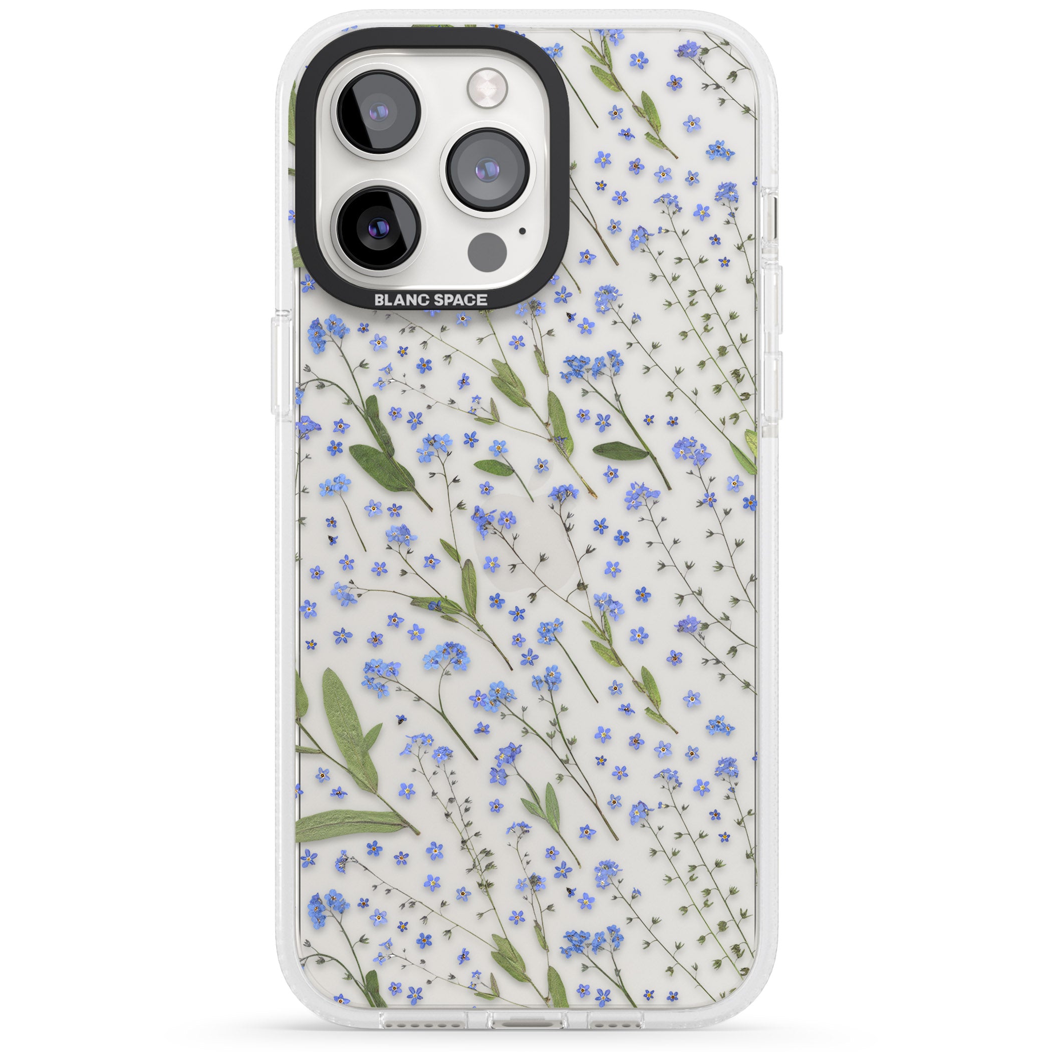 Blue Wild Flower Design iPhone 15 Pro Max / 15 Pro / 14 Pro Max / 14 Pro / 13 Pro Clear Case Impact Air - Blanc Space