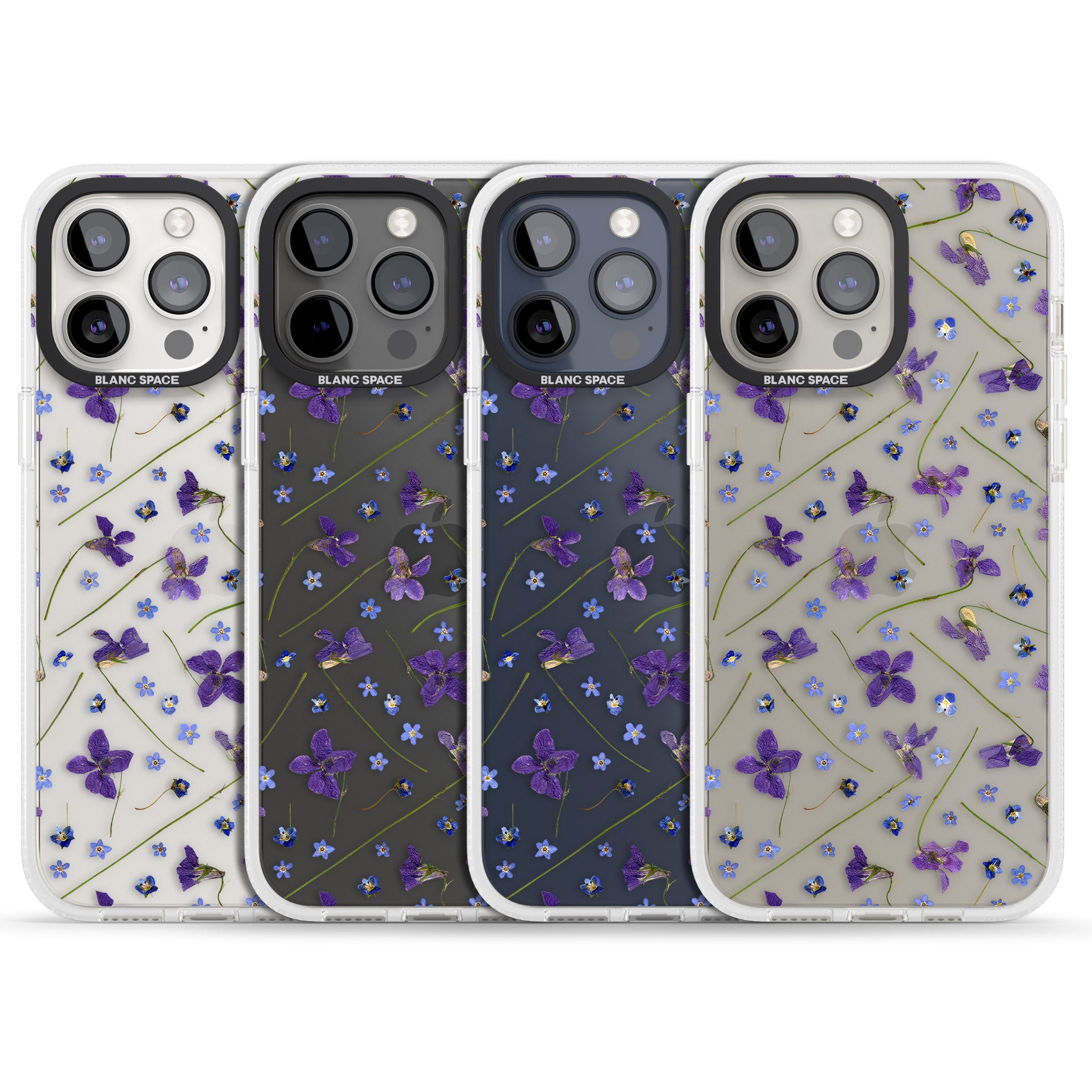 Violet & Blue Floral Pattern Design iPhone 15 Pro Max / 15 Pro / 14 Pro Max / 14 Pro / 13 Pro Clear Case Impact Air - Blanc Space