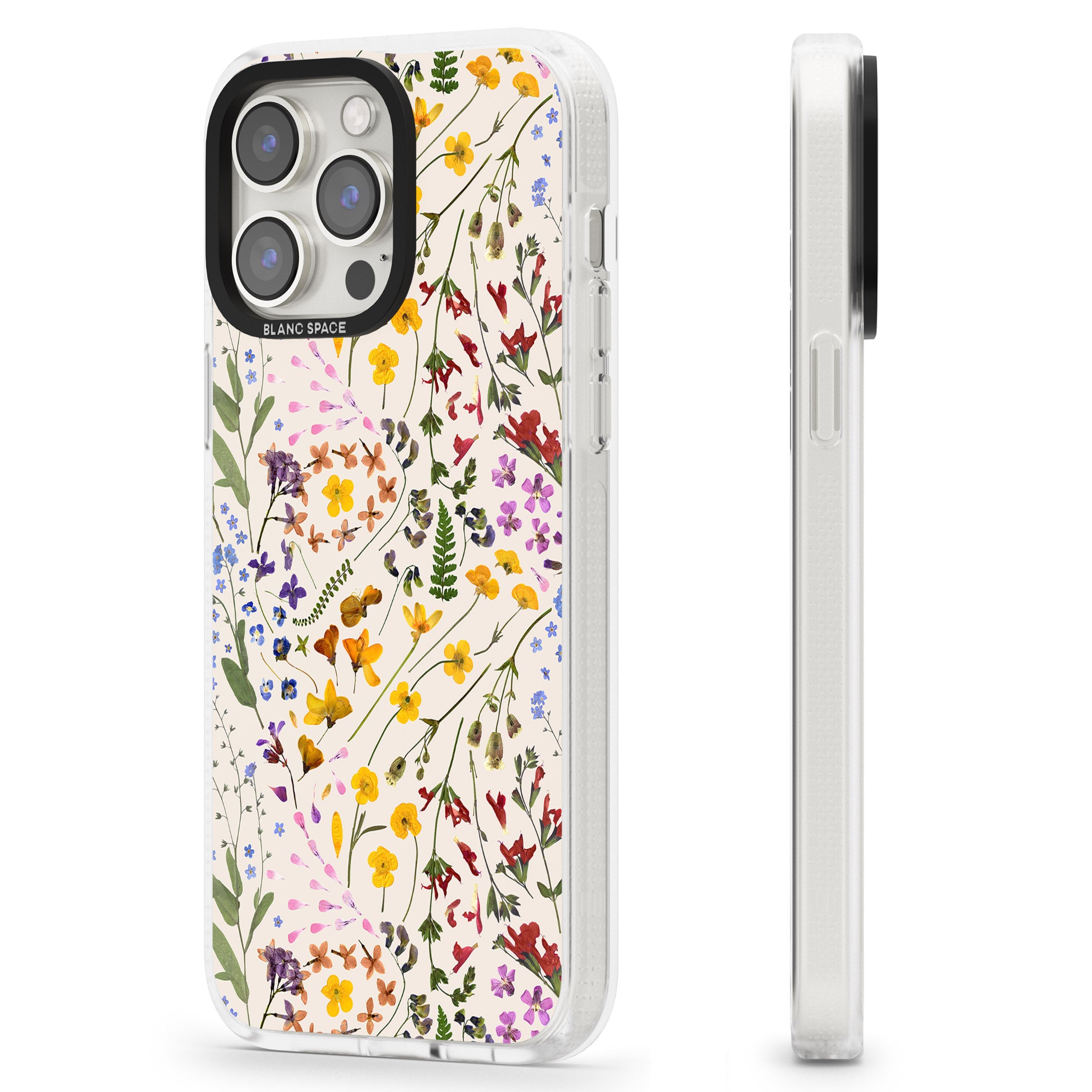 Wildflower & Leaves Cluster Design - Cream iPhone 15 Pro Max / 15 Pro / 14 Pro Max / 14 Pro / 13 Pro Clear Case Impact Air - Blanc Space