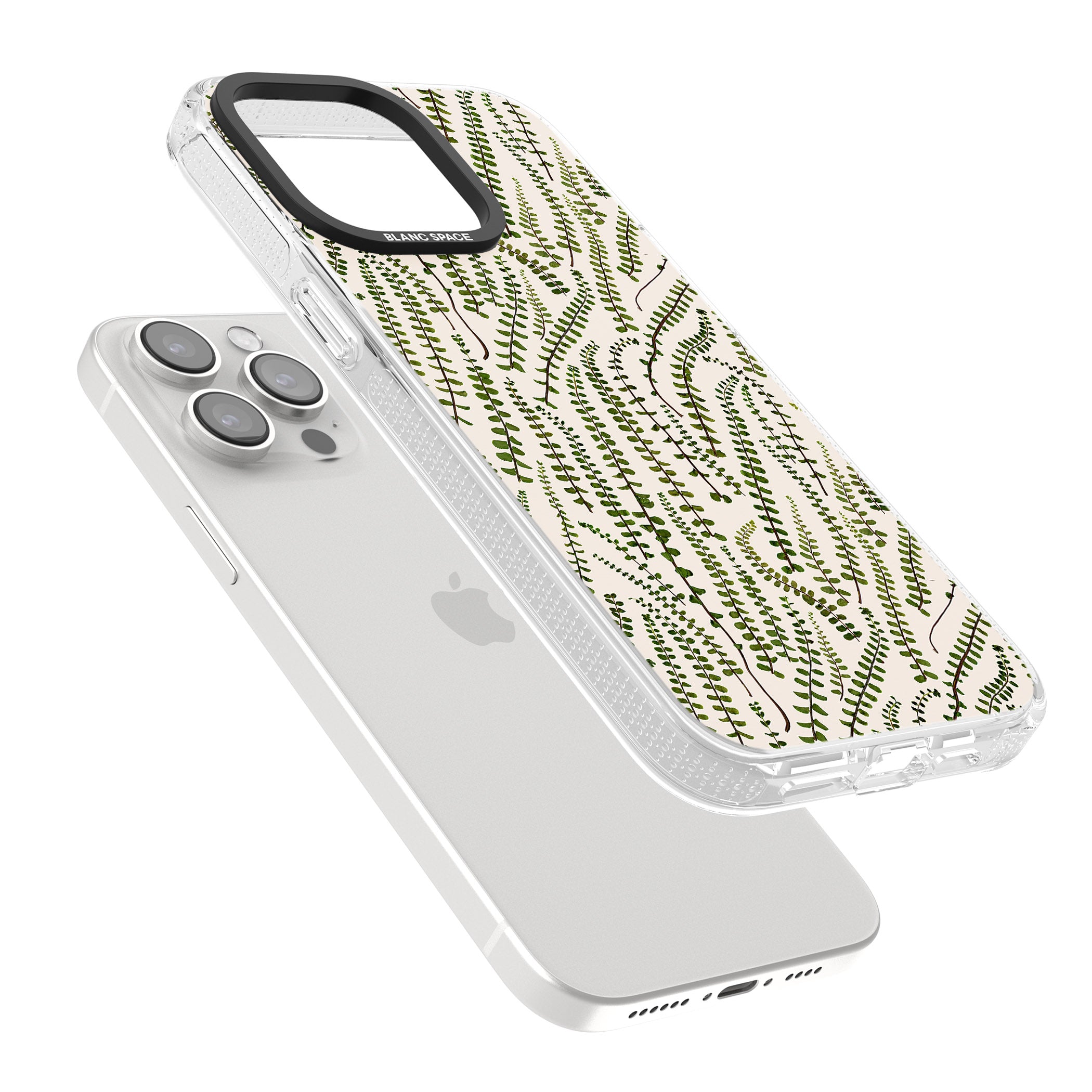Fern Leaf Pattern Design - Cream iPhone 15 Pro Max / 15 Pro / 14 Pro Max / 14 Pro / 13 Pro Clear Case Impact Air - Blanc Space