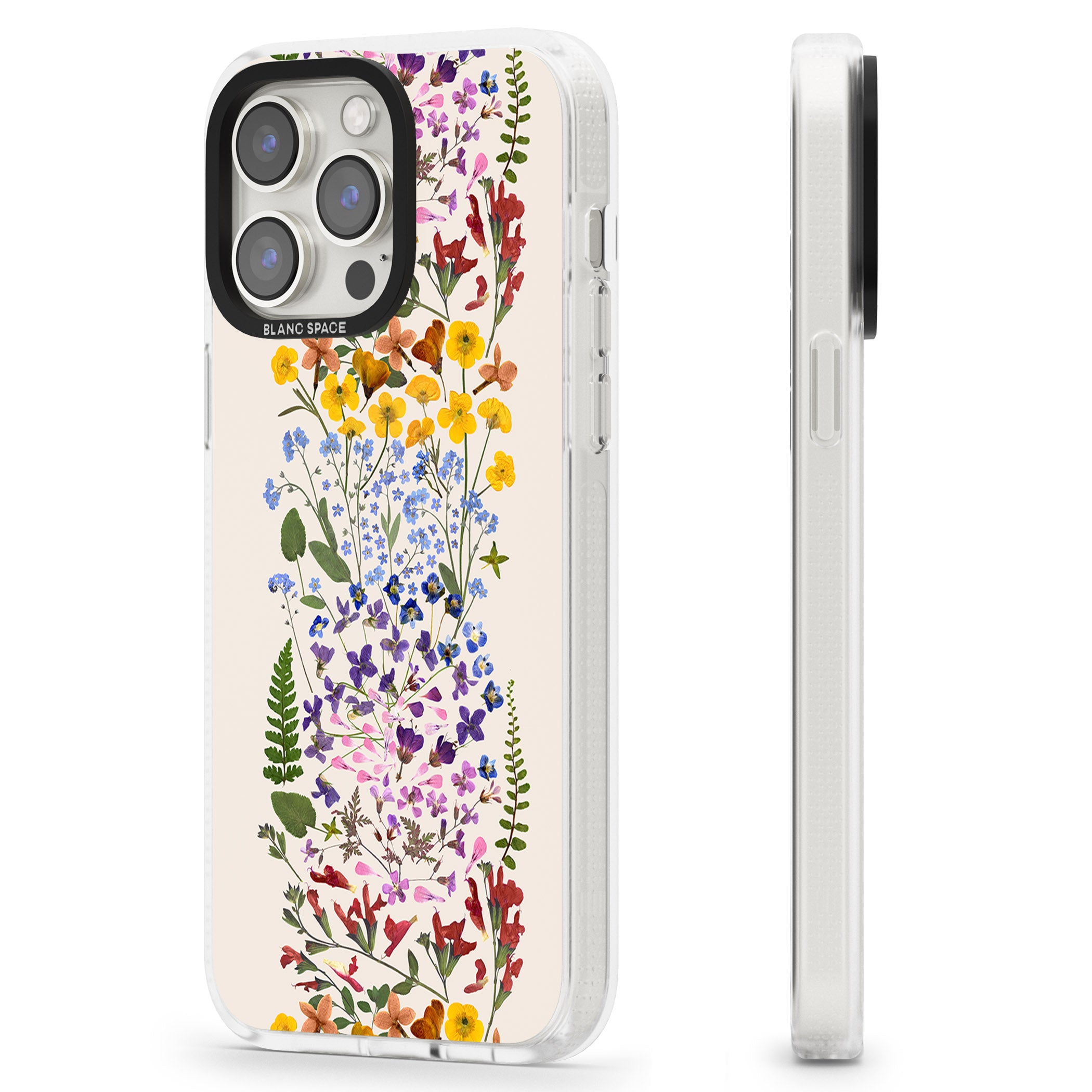 Wildflower Stripe Design - Cream iPhone 15 Pro Max / 15 Pro / 14 Pro Max / 14 Pro / 13 Pro Clear Case Impact Air - Blanc Space
