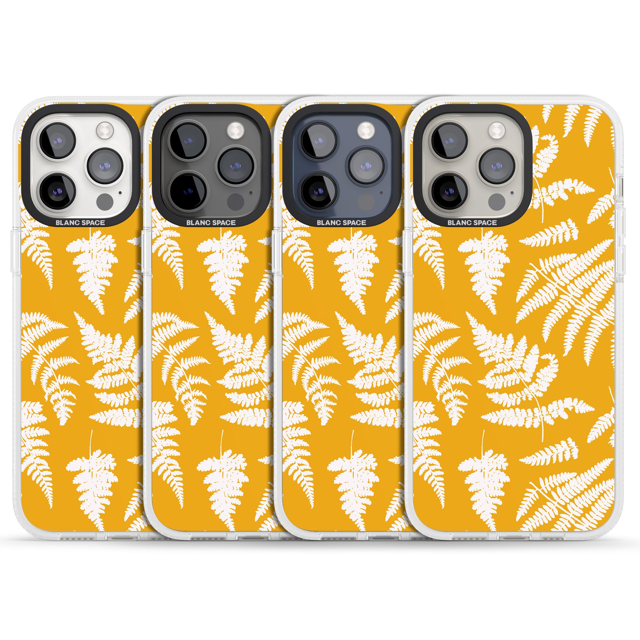 Fern Pattern on Yellow iPhone 15 Pro Max / 15 Pro / 14 Pro Max / 14 Pro / 13 Pro Clear Case Impact Air - Blanc Space