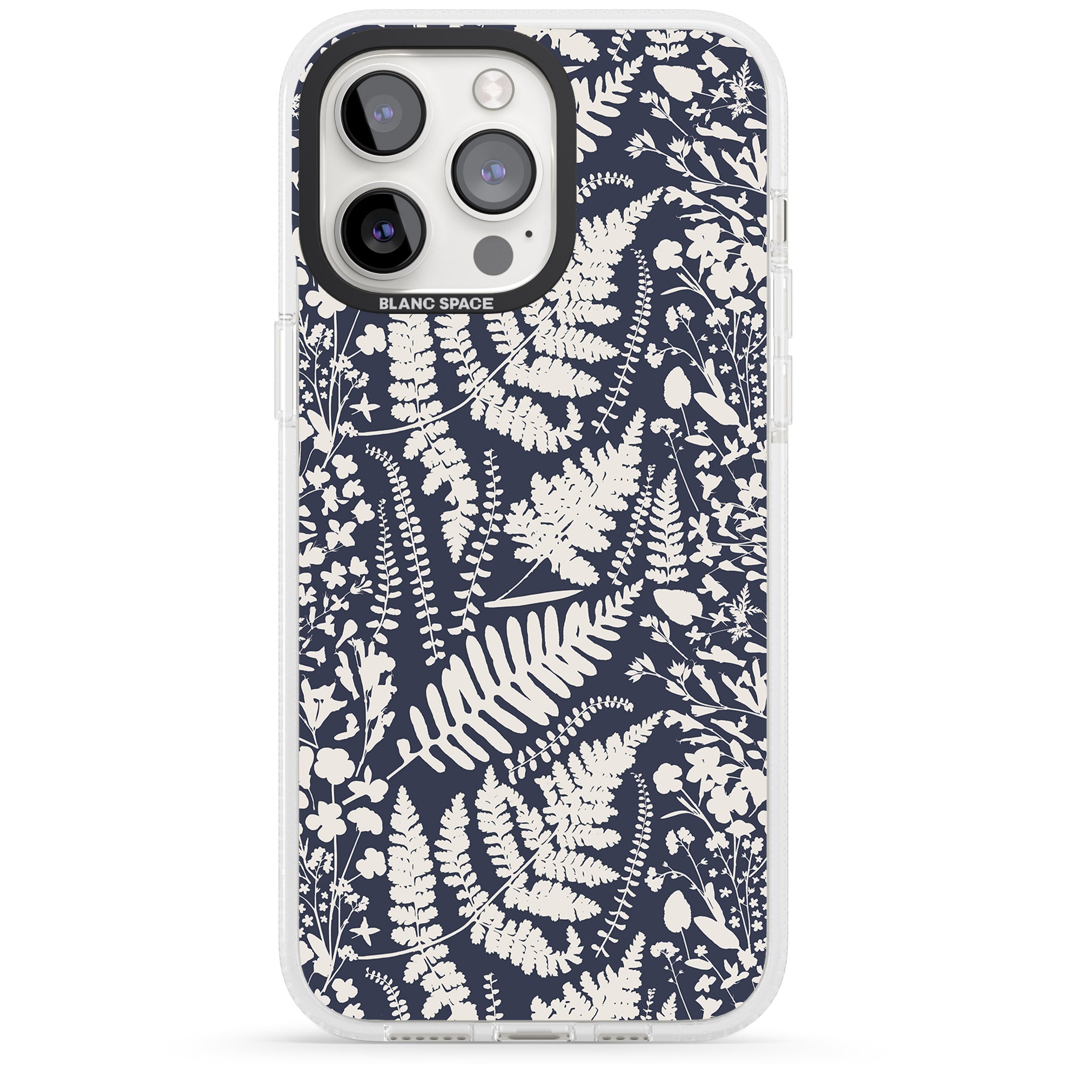 Wildflowers and Ferns on Navy iPhone 15 Pro Max / 15 Pro / 14 Pro Max / 14 Pro / 13 Pro Clear Case Impact Air - Blanc Space