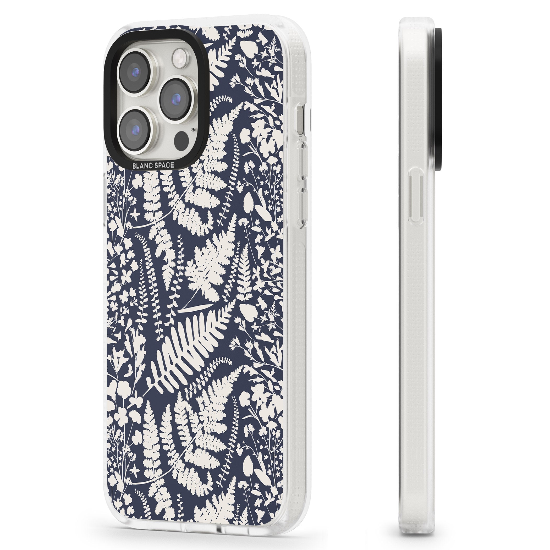 Wildflowers and Ferns on Navy iPhone 15 Pro Max / 15 Pro / 14 Pro Max / 14 Pro / 13 Pro Clear Case Impact Air - Blanc Space