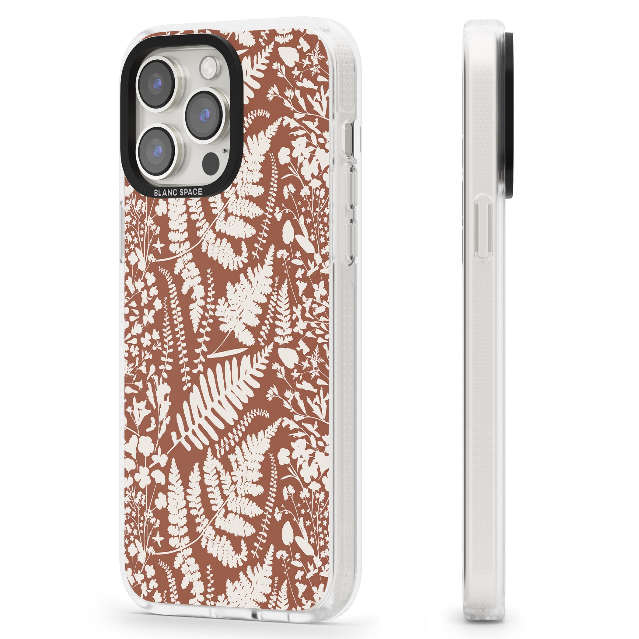 Wildflowers and Ferns on Terracotta iPhone 15 Pro Max / 15 Pro / 14 Pro Max / 14 Pro / 13 Pro Clear Case Impact Air - Blanc Space