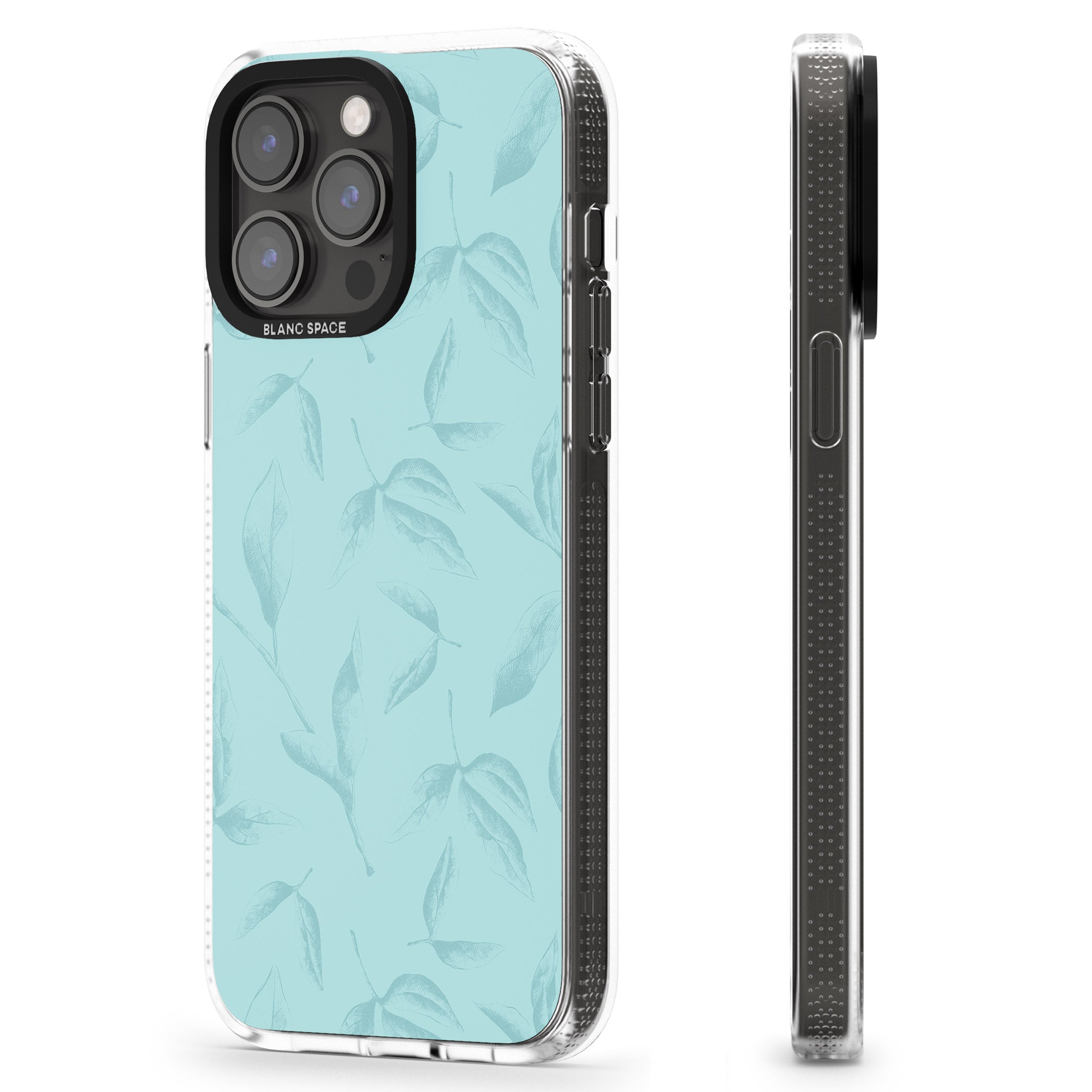 Blue Leaves Vintage Botanical iPhone 15 Pro Max / 15 Pro / 14 Pro Max / 14 Pro / 13 Pro Clear Case Impact Air - Blanc Space