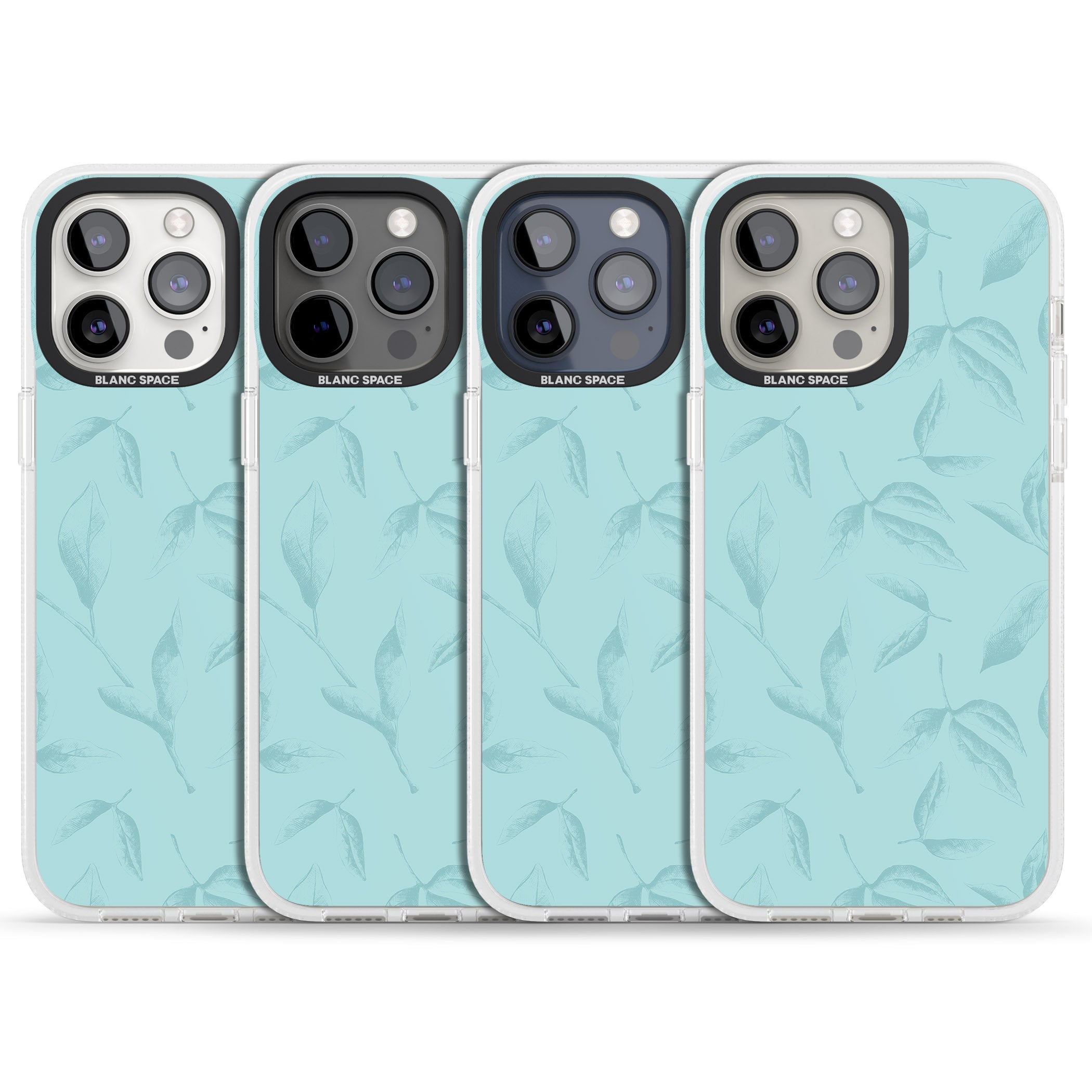 Blue Leaves Vintage Botanical iPhone 15 Pro Max / 15 Pro / 14 Pro Max / 14 Pro / 13 Pro Clear Case Impact Air - Blanc Space