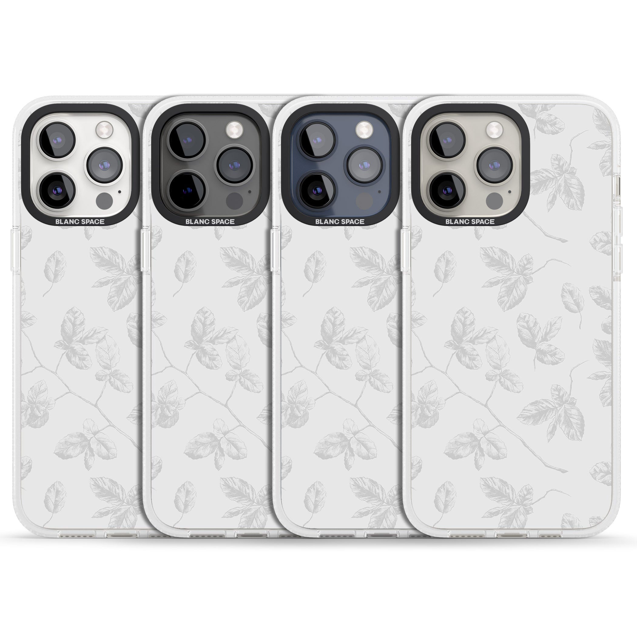 Grey Branches Vintage Botanical iPhone 15 Pro Max / 15 Pro / 14 Pro Max / 14 Pro / 13 Pro Clear Case Impact Air - Blanc Space