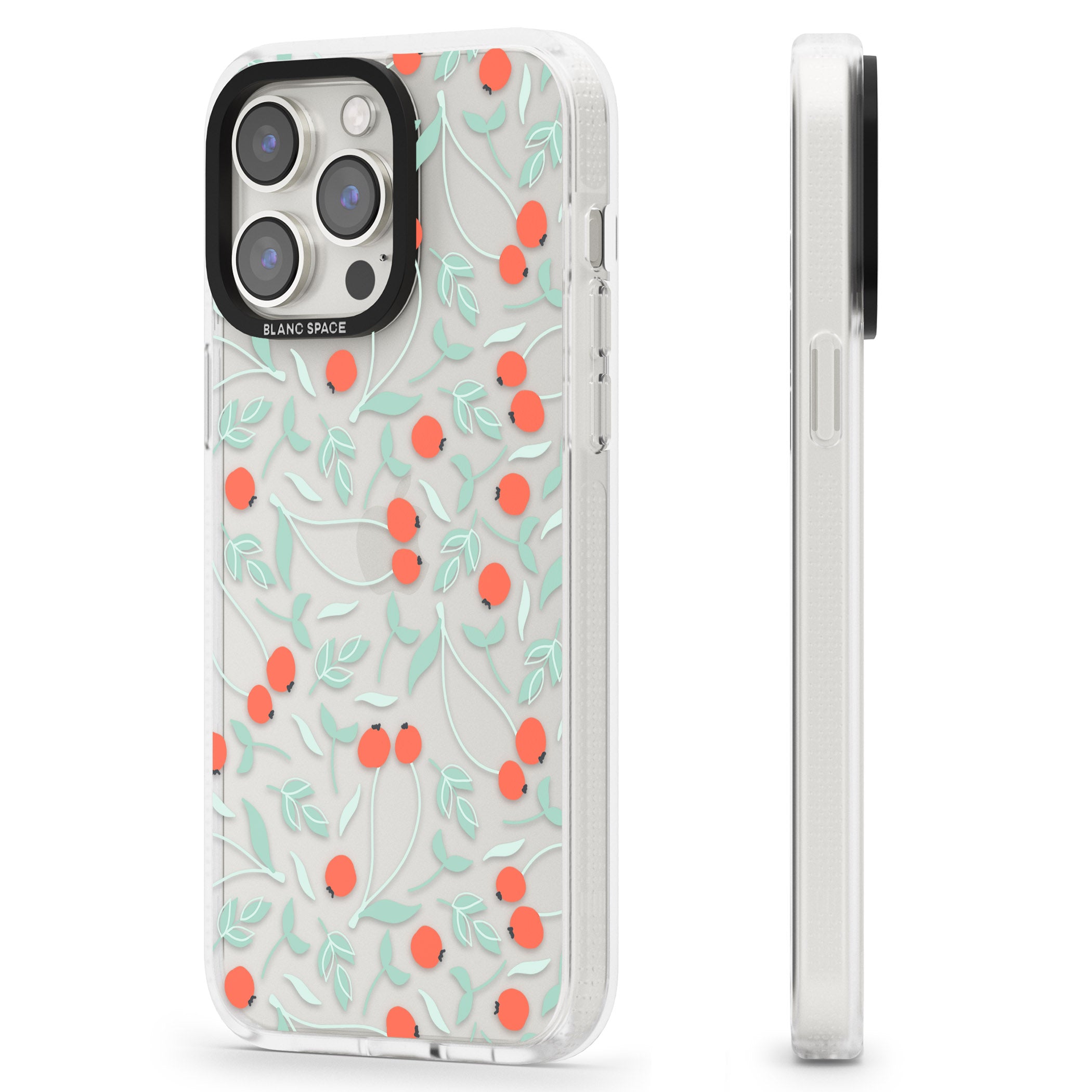 Red Berries Transparent Floral iPhone 15 Pro Max / 15 Pro / 14 Pro Max / 14 Pro / 13 Pro Clear Case Impact Air - Blanc Space
