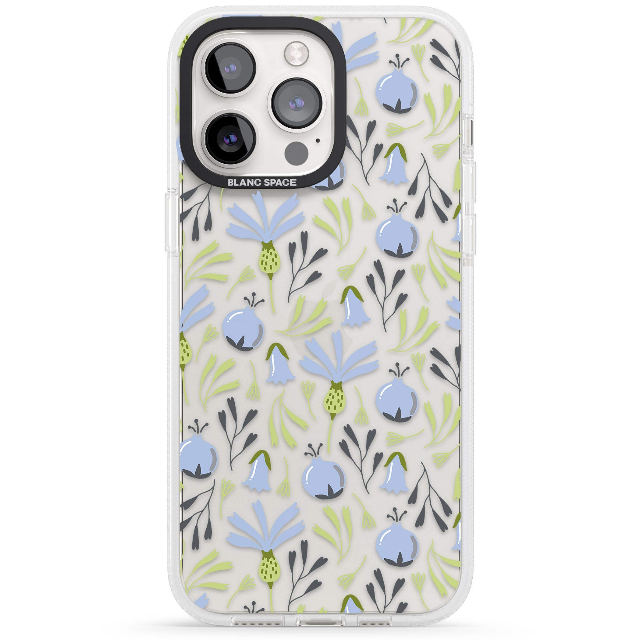 Blue Flora Transparent Floral iPhone 15 Pro Max / 15 Pro / 14 Pro Max / 14 Pro / 13 Pro Clear Case Impact Air - Blanc Space
