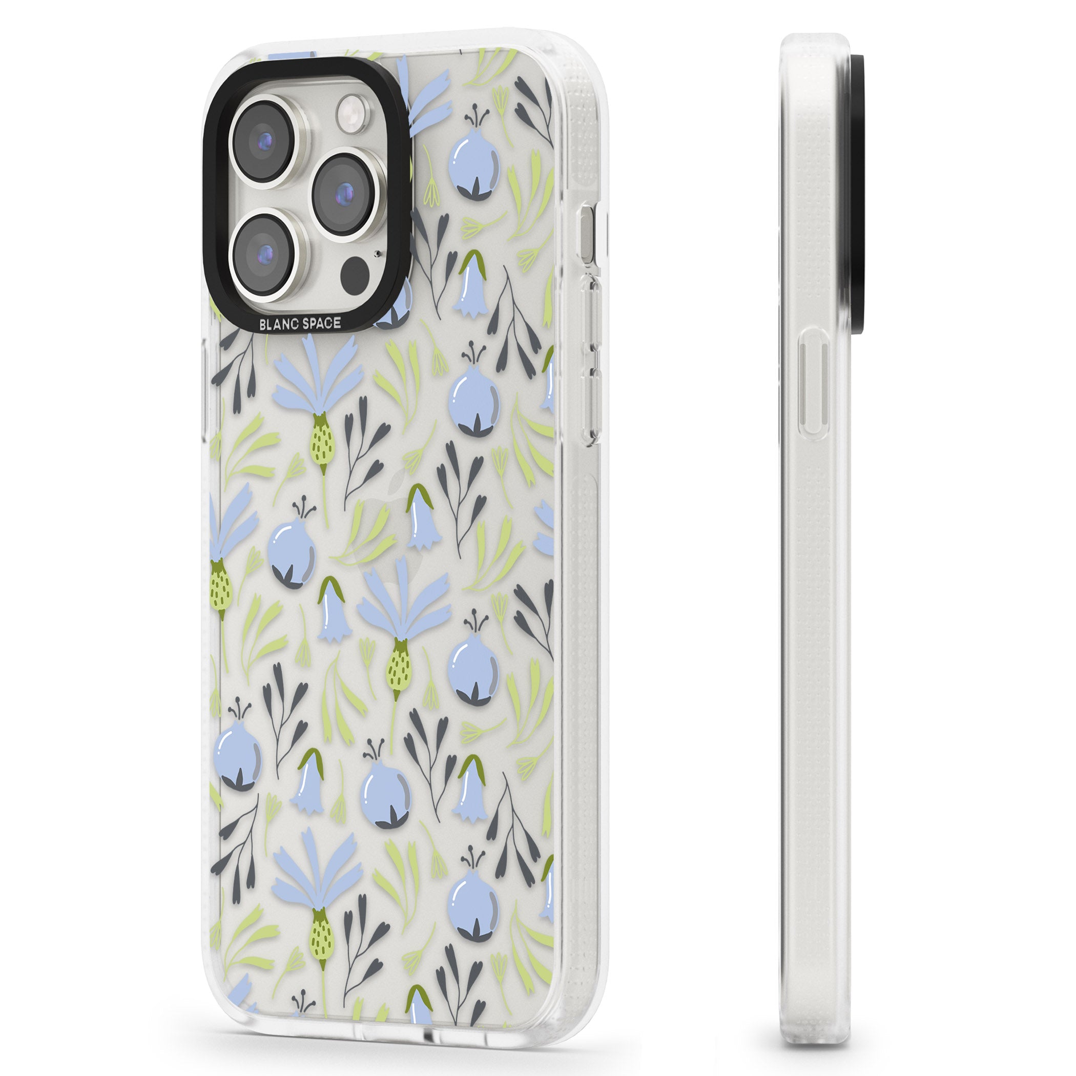 Blue Flora Transparent Floral iPhone 15 Pro Max / 15 Pro / 14 Pro Max / 14 Pro / 13 Pro Clear Case Impact Air - Blanc Space