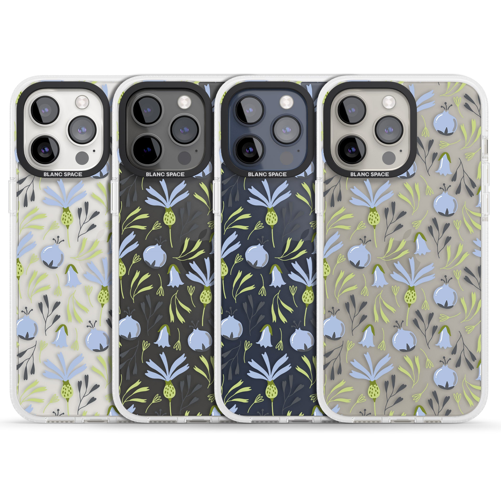 Blue Flora Transparent Floral iPhone 15 Pro Max / 15 Pro / 14 Pro Max / 14 Pro / 13 Pro Clear Case Impact Air - Blanc Space