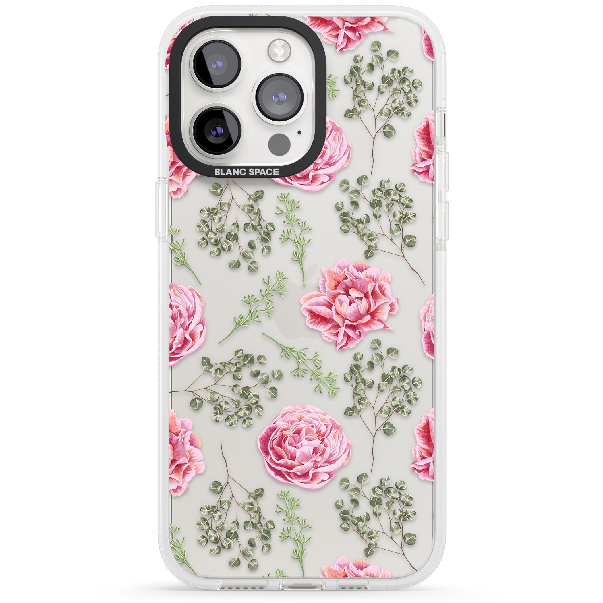 Roses & Eucalyptus Transparent Floral iPhone 15 Pro Max / 15 Pro / 14 Pro Max / 14 Pro / 13 Pro Clear Case Impact Air - Blanc Space