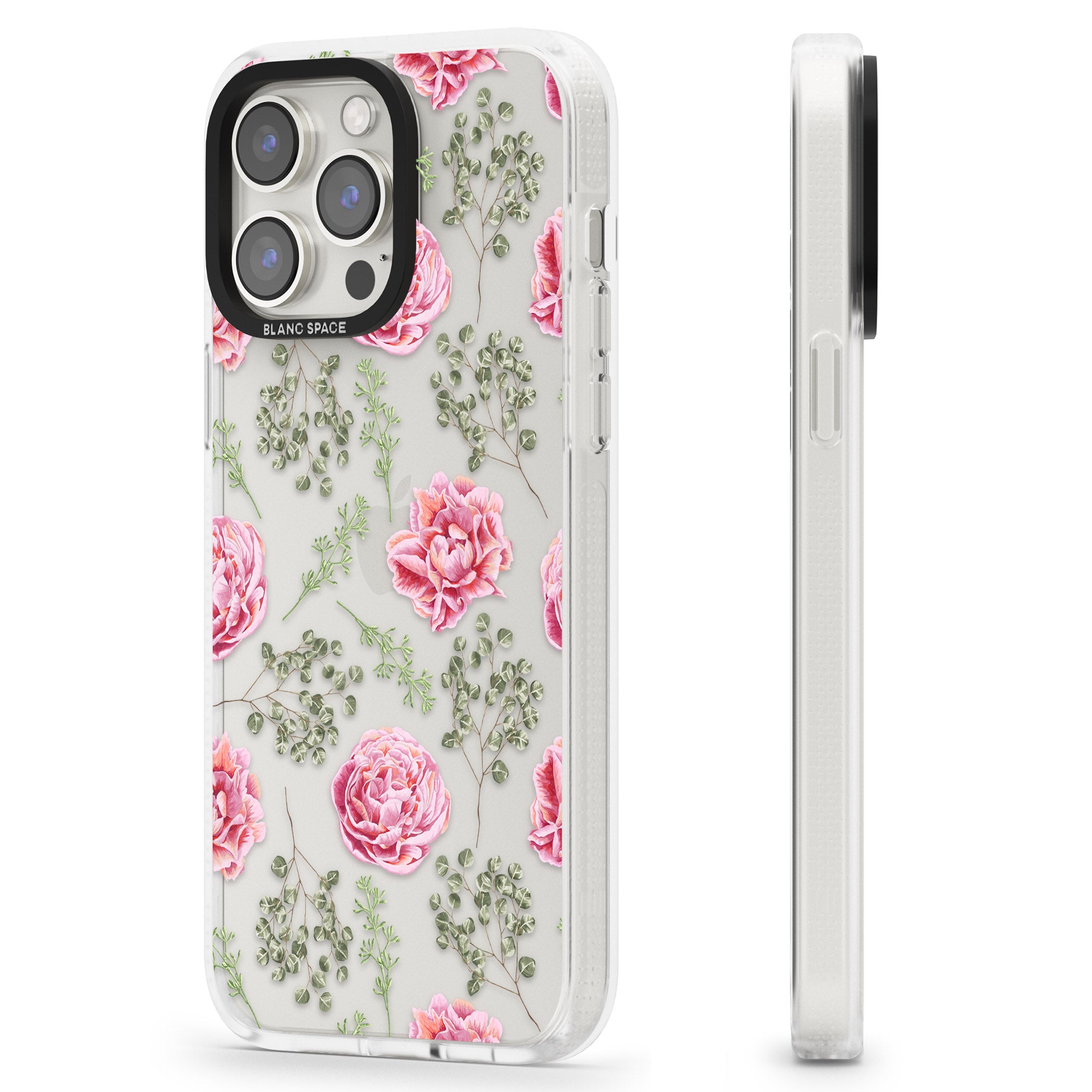 Roses & Eucalyptus Transparent Floral iPhone 15 Pro Max / 15 Pro / 14 Pro Max / 14 Pro / 13 Pro Clear Case Impact Air - Blanc Space