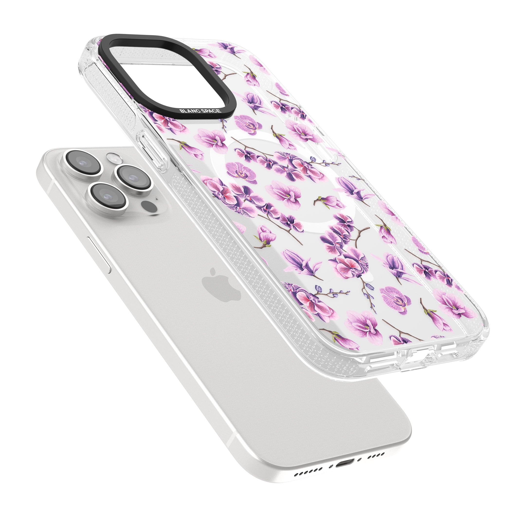 Purple Orchids Transparent Floral iPhone 15 Pro Max / 15 Pro / 14 Pro Max / 14 Pro / 13 Pro Clear Case Impact Air - Blanc Space