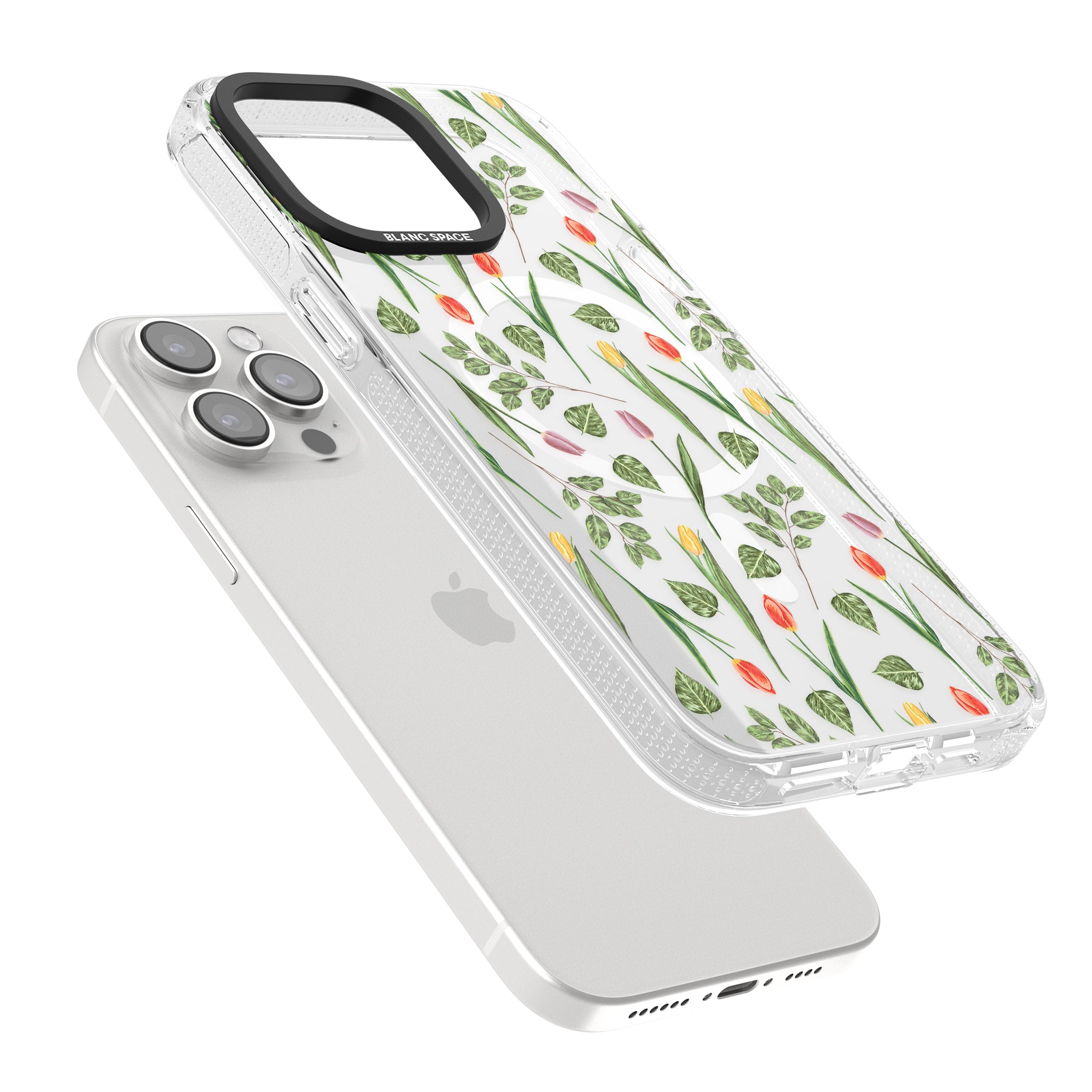 Spring Tulips Transparent Floral iPhone 15 Pro Max / 15 Pro / 14 Pro Max / 14 Pro / 13 Pro Clear Case Impact Air - Blanc Space