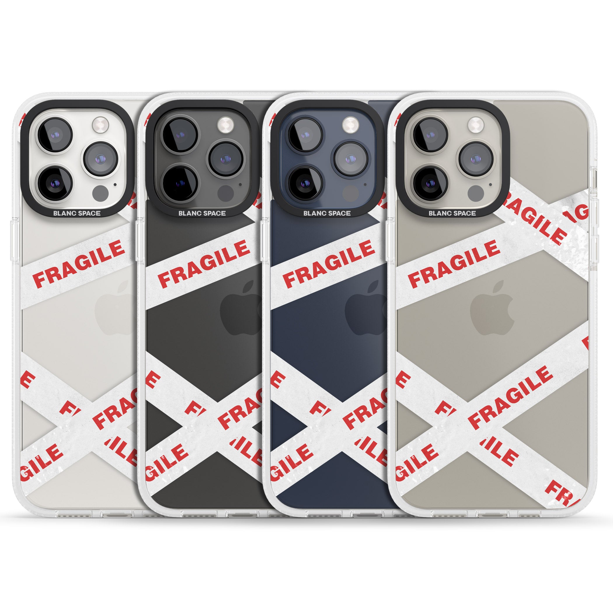 Fragile Tape iPhone 15 Pro Max / 15 Pro / 14 Pro Max / 14 Pro / 13 Pro Clear Case Impact Air - Blanc Space