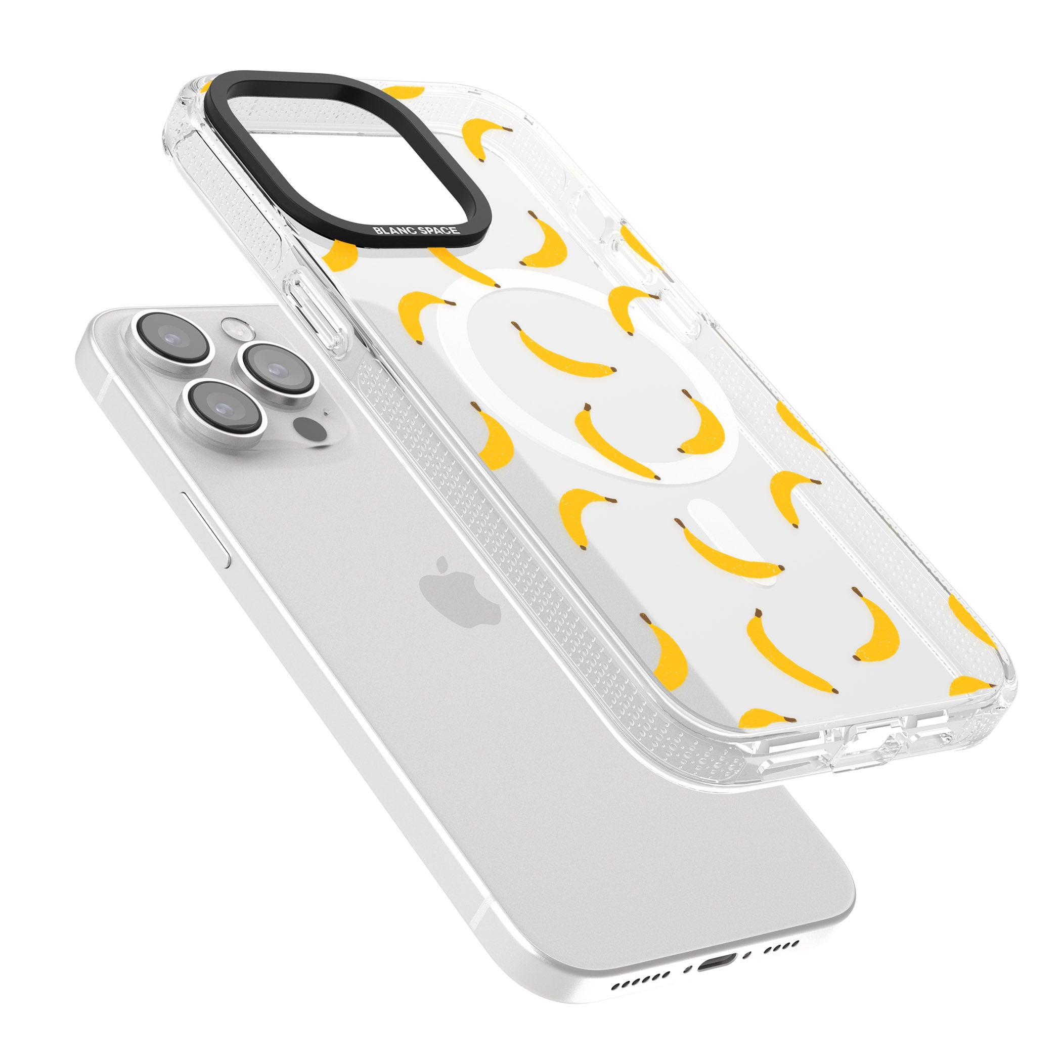 Banana Pattern iPhone 15 Pro Max / 15 Pro / 14 Pro Max / 14 Pro / 13 Pro Clear Case Impact Air - Blanc Space