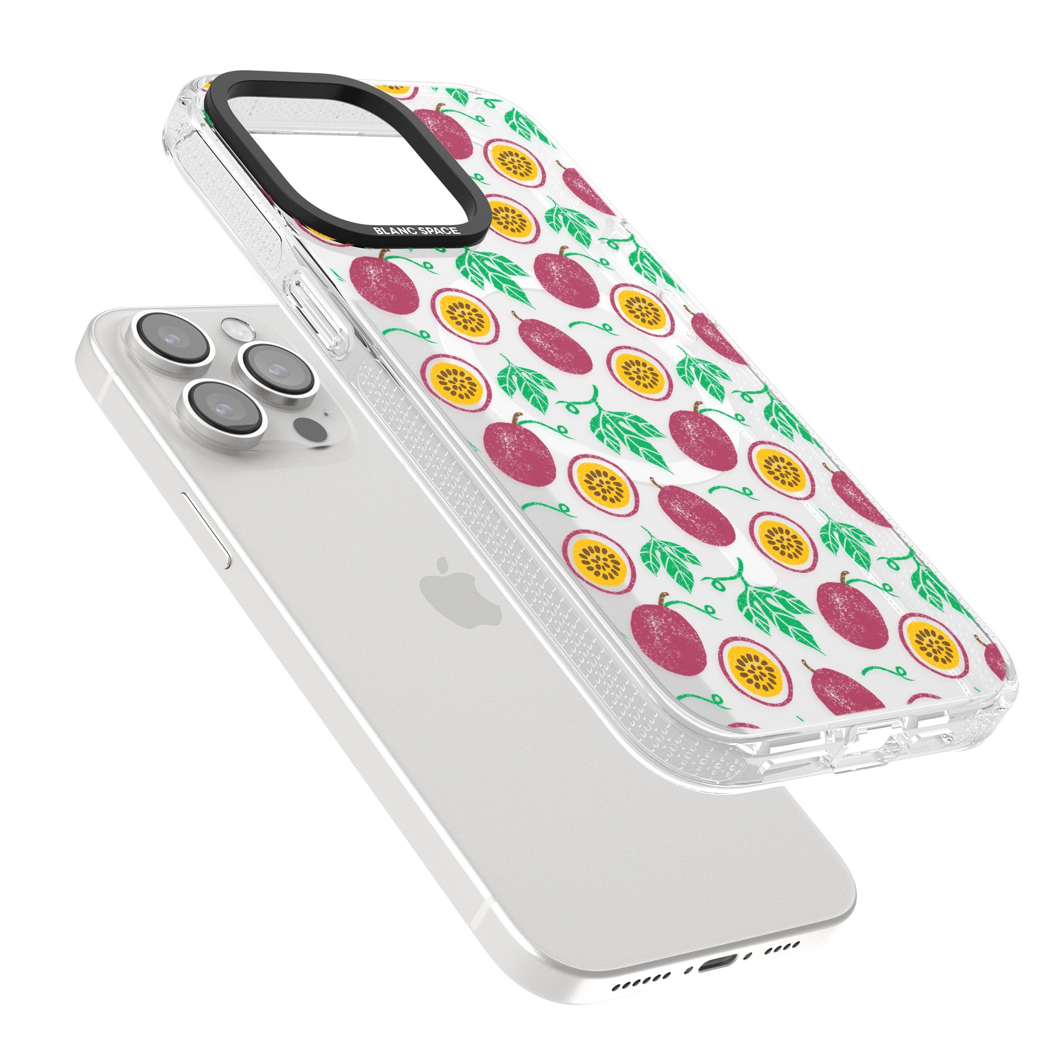 Passion Fruit Pattern iPhone 15 Pro Max / 15 Pro / 14 Pro Max / 14 Pro / 13 Pro Clear Case Impact Air - Blanc Space