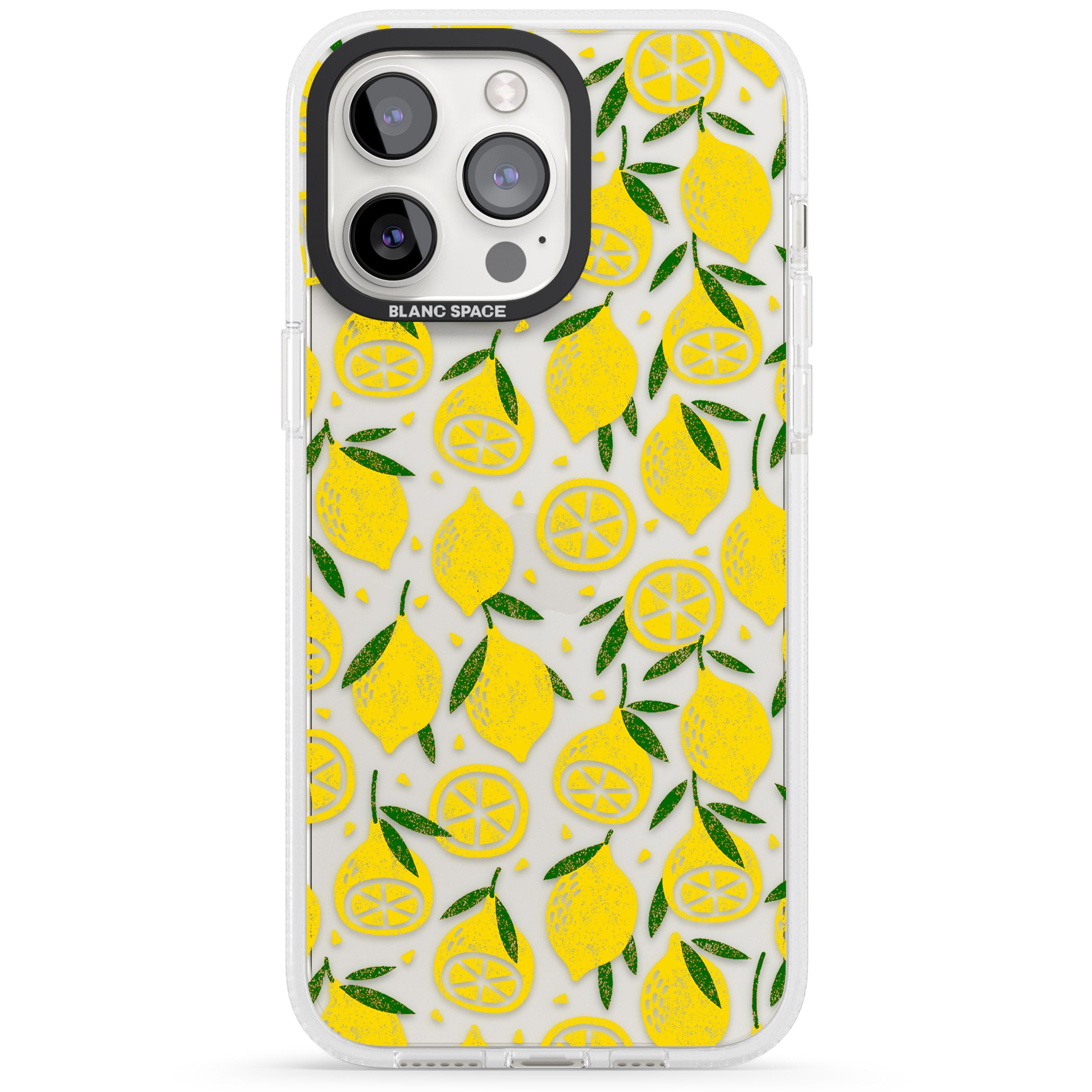 Bright Lemon Fruity Pattern iPhone 15 Pro Max / 15 Pro / 14 Pro Max / 14 Pro / 13 Pro Clear Case Impact Air - Blanc Space