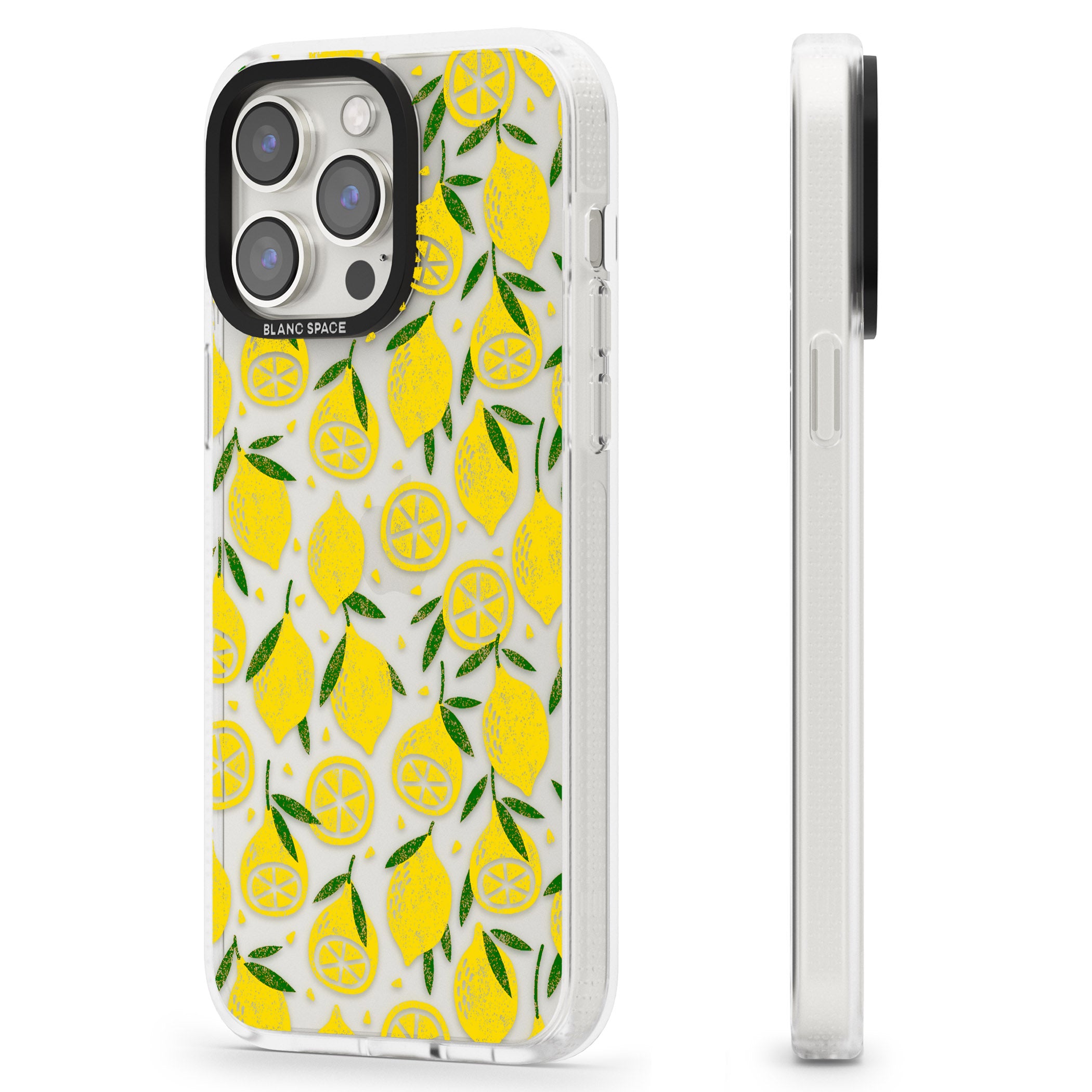 Bright Lemon Fruity Pattern iPhone 15 Pro Max / 15 Pro / 14 Pro Max / 14 Pro / 13 Pro Clear Case Impact Air - Blanc Space