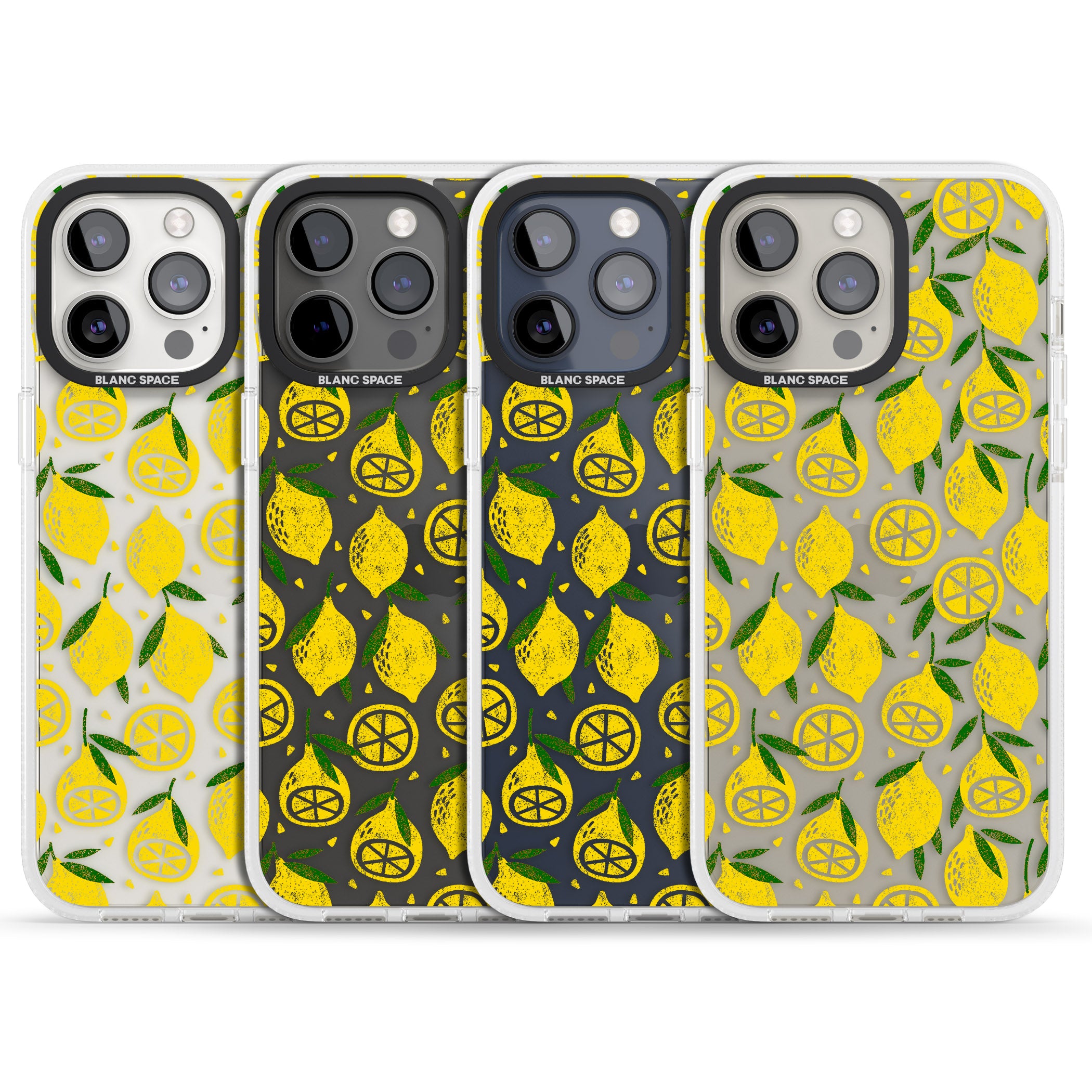 Bright Lemon Fruity Pattern iPhone 15 Pro Max / 15 Pro / 14 Pro Max / 14 Pro / 13 Pro Clear Case Impact Air - Blanc Space