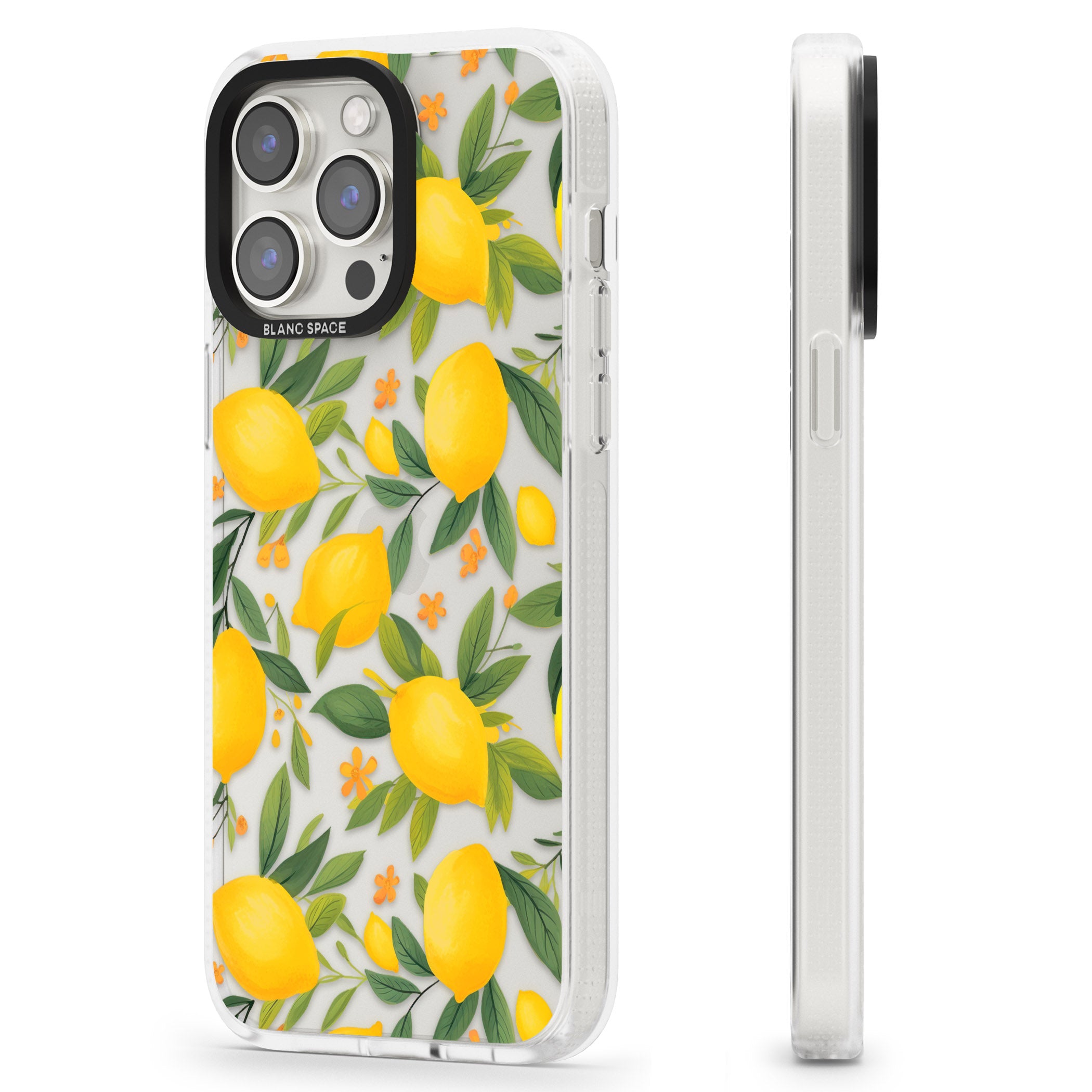 Lemon Pattern iPhone 15 Pro Max / 15 Pro / 14 Pro Max / 14 Pro / 13 Pro Clear Case Impact Air - Blanc Space