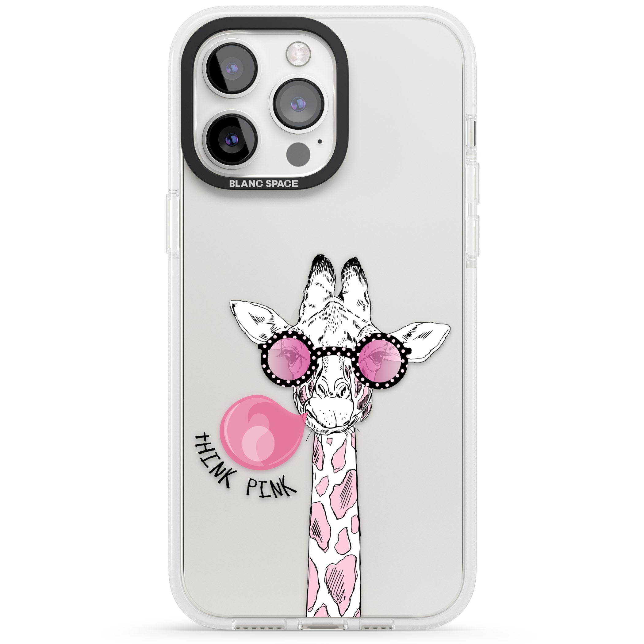 Think Pink Giraffe iPhone 15 Pro Max / 15 Pro / 14 Pro Max / 14 Pro / 13 Pro Clear Case Impact Air - Blanc Space