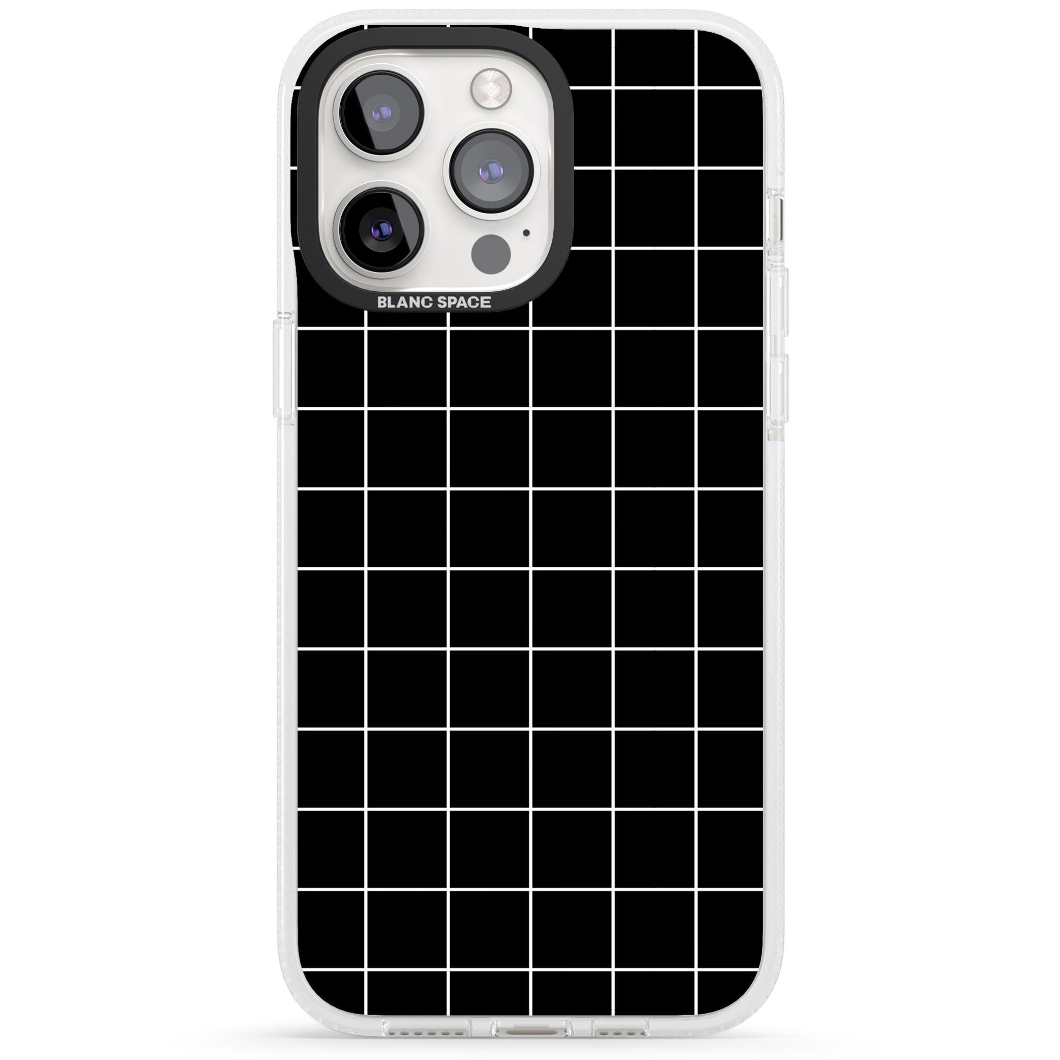Simplistic Large Grid Pattern Black iPhone 15 Pro Max / 15 Pro / 14 Pro Max / 14 Pro / 13 Pro Clear Case Impact Air - Blanc Space