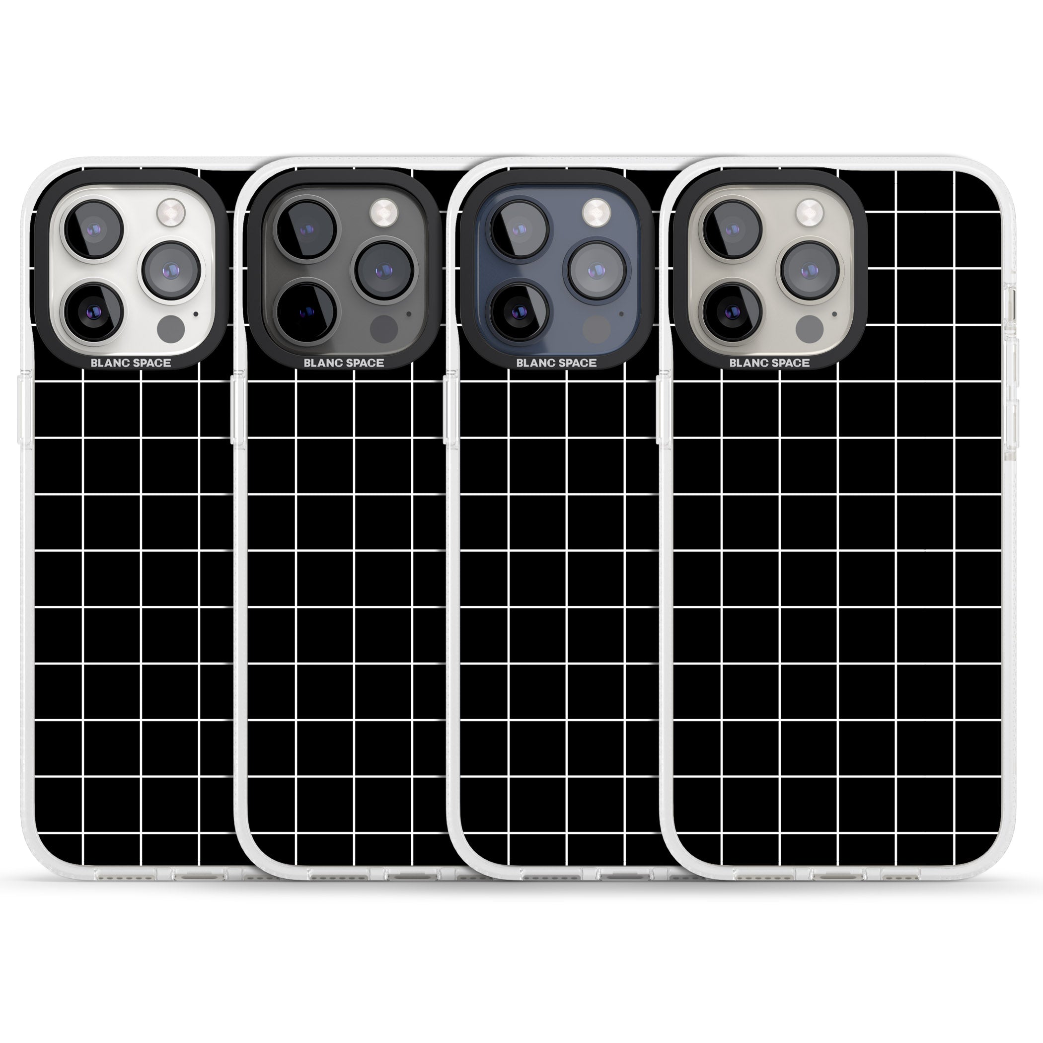 Simplistic Large Grid Pattern Black iPhone 15 Pro Max / 15 Pro / 14 Pro Max / 14 Pro / 13 Pro Clear Case Impact Air - Blanc Space