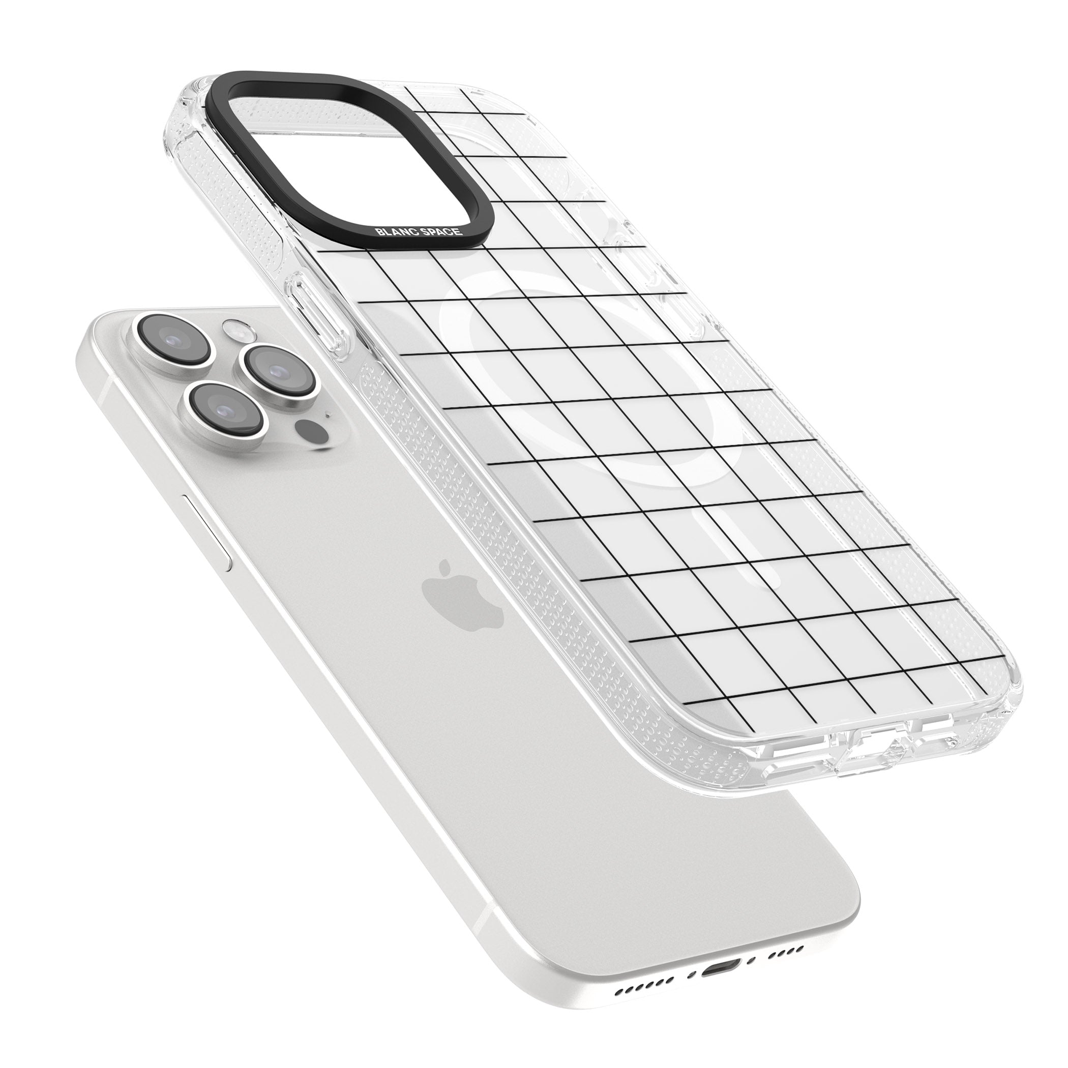 Simplistic Large Grid Pattern Black (Transparent) iPhone 15 Pro Max / 15 Pro / 14 Pro Max / 14 Pro / 13 Pro Clear Case Impact Air - Blanc Space
