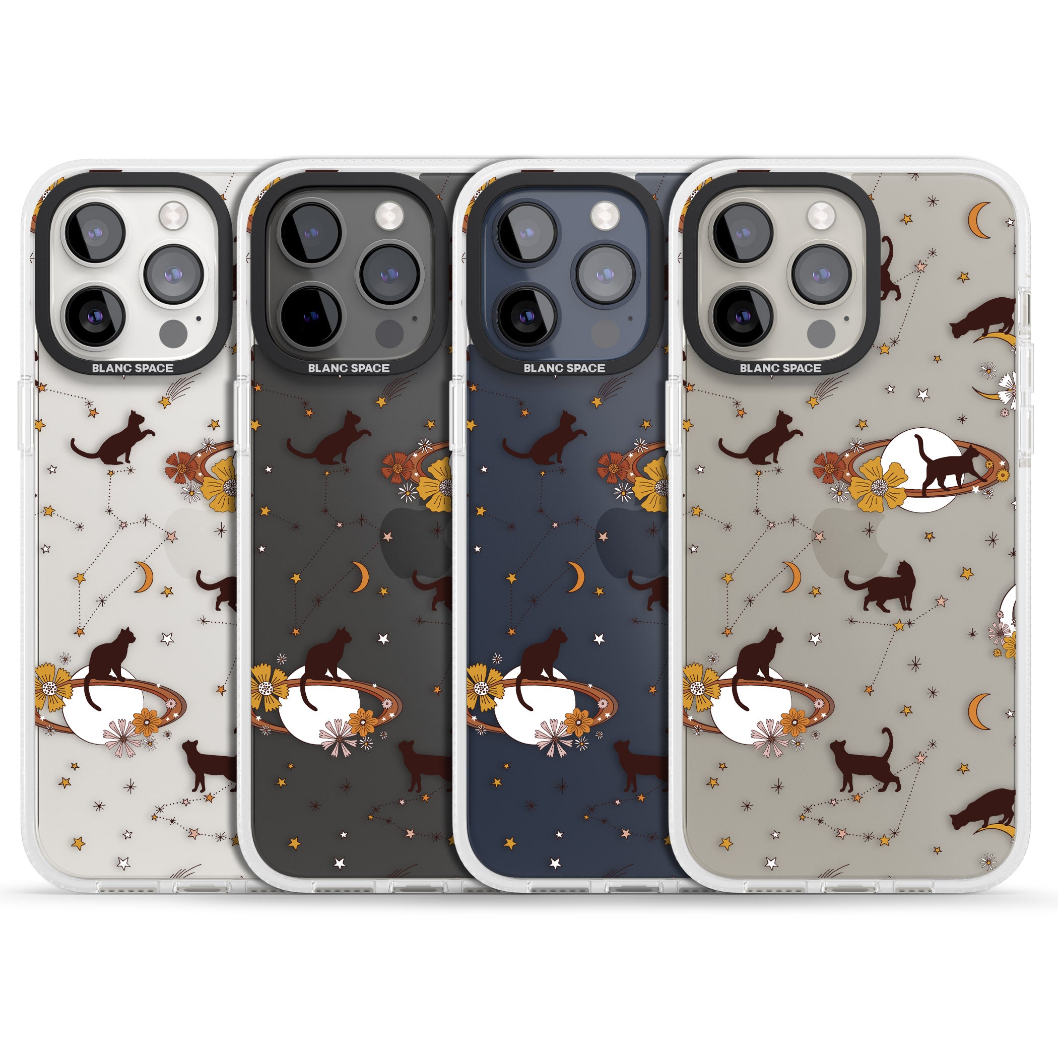 Halloween Cats and Astrology iPhone 15 Pro Max / 15 Pro / 14 Pro Max / 14 Pro / 13 Pro Clear Case Impact Air - Blanc Space