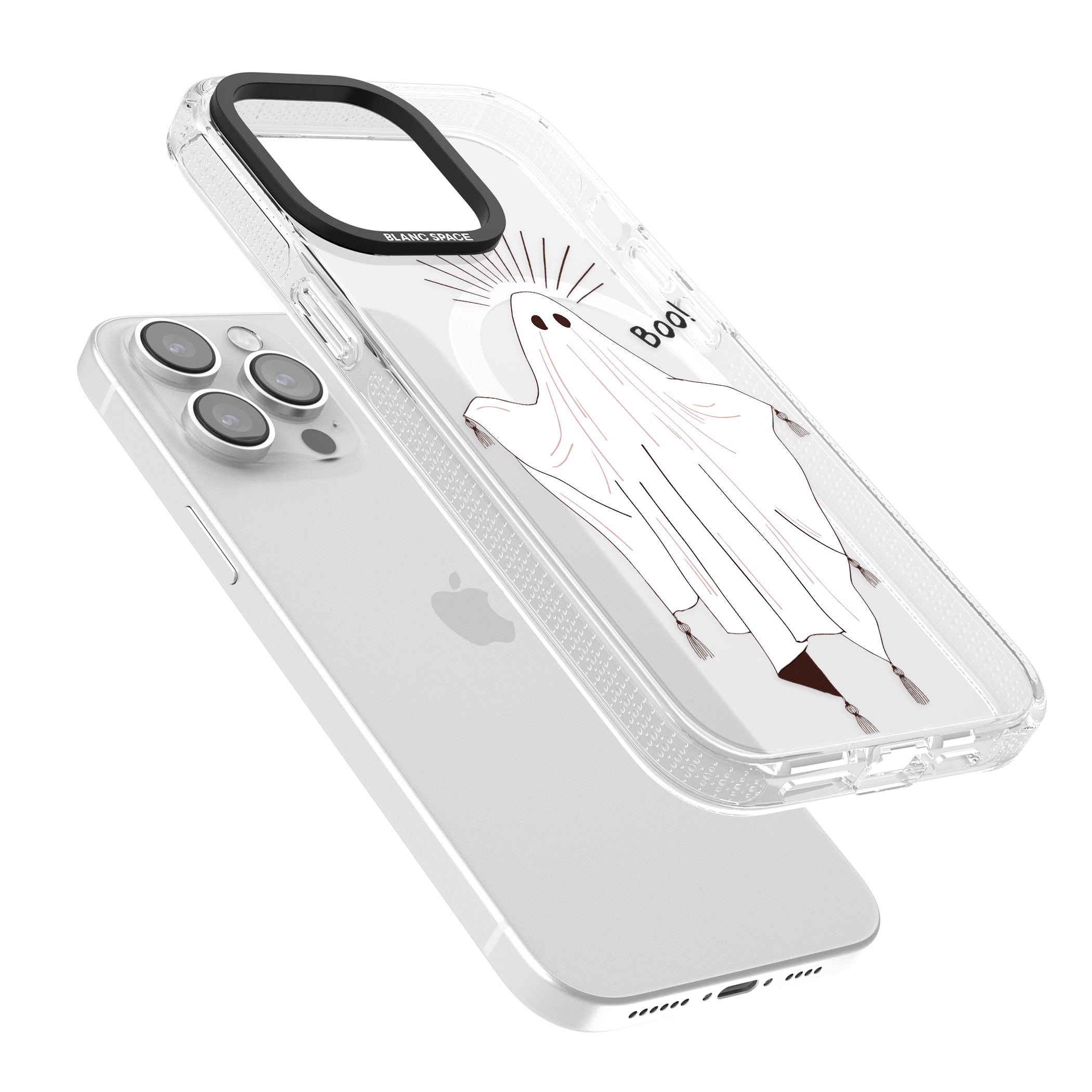 BOO! iPhone 15 Pro Max / 15 Pro / 14 Pro Max / 14 Pro / 13 Pro Clear Case Impact Air - Blanc Space