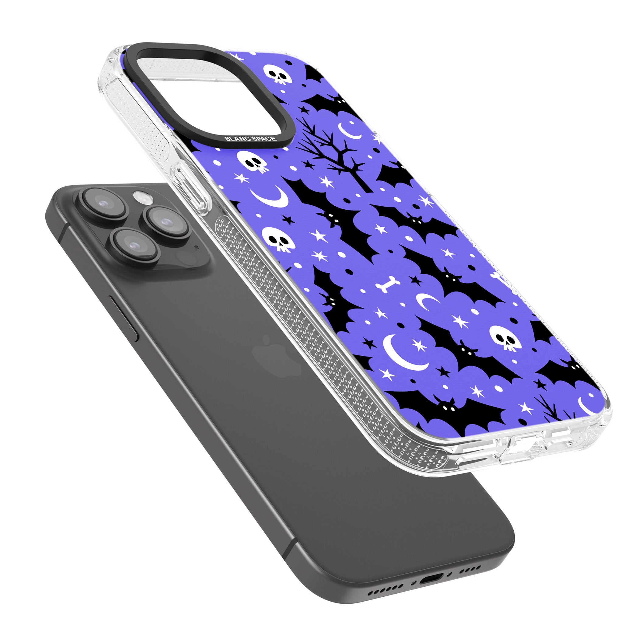 Bats n' Bones Pattern iPhone 15 Pro Max / 15 Pro / 14 Pro Max / 14 Pro / 13 Pro Clear Case Impact Air - Blanc Space