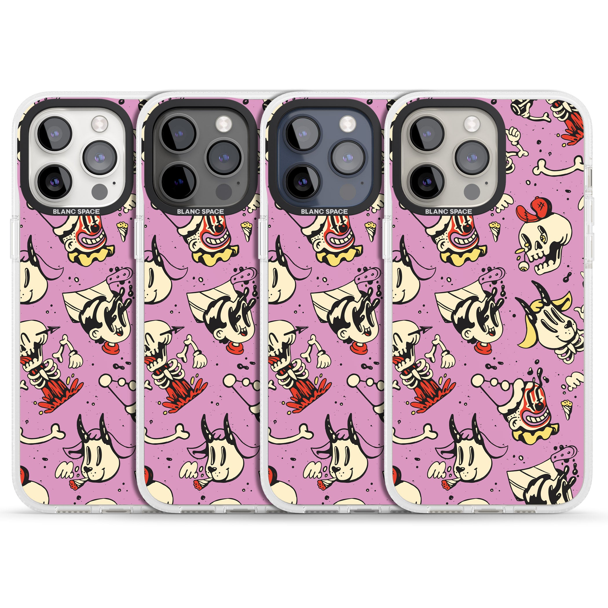 Purple Retro Halloween Pattern iPhone 15 Pro Max / 15 Pro / 14 Pro Max / 14 Pro / 13 Pro Clear Case Impact Air - Blanc Space