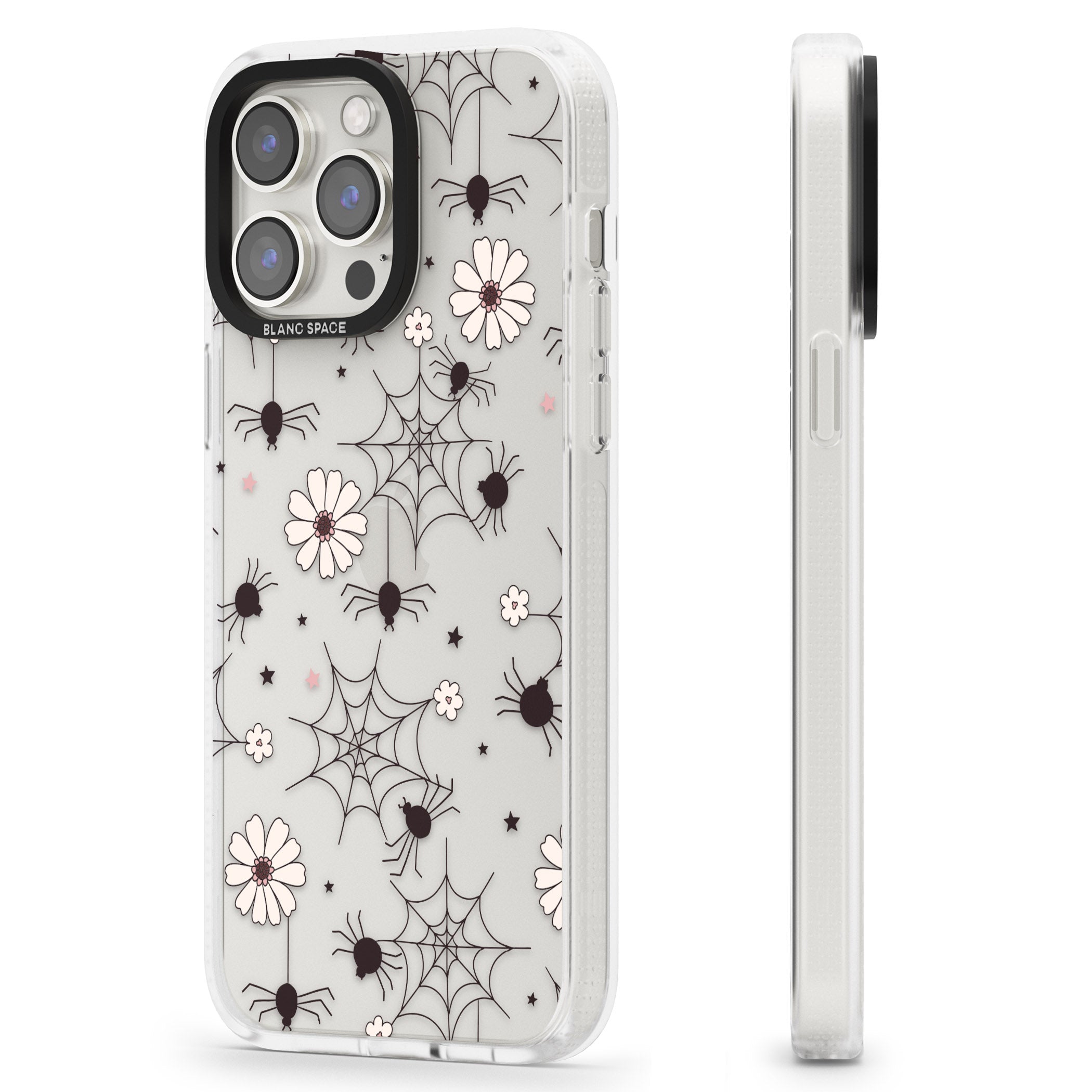 Spiders and Flowers Pattern iPhone 15 Pro Max / 15 Pro / 14 Pro Max / 14 Pro / 13 Pro Clear Case Impact Air - Blanc Space
