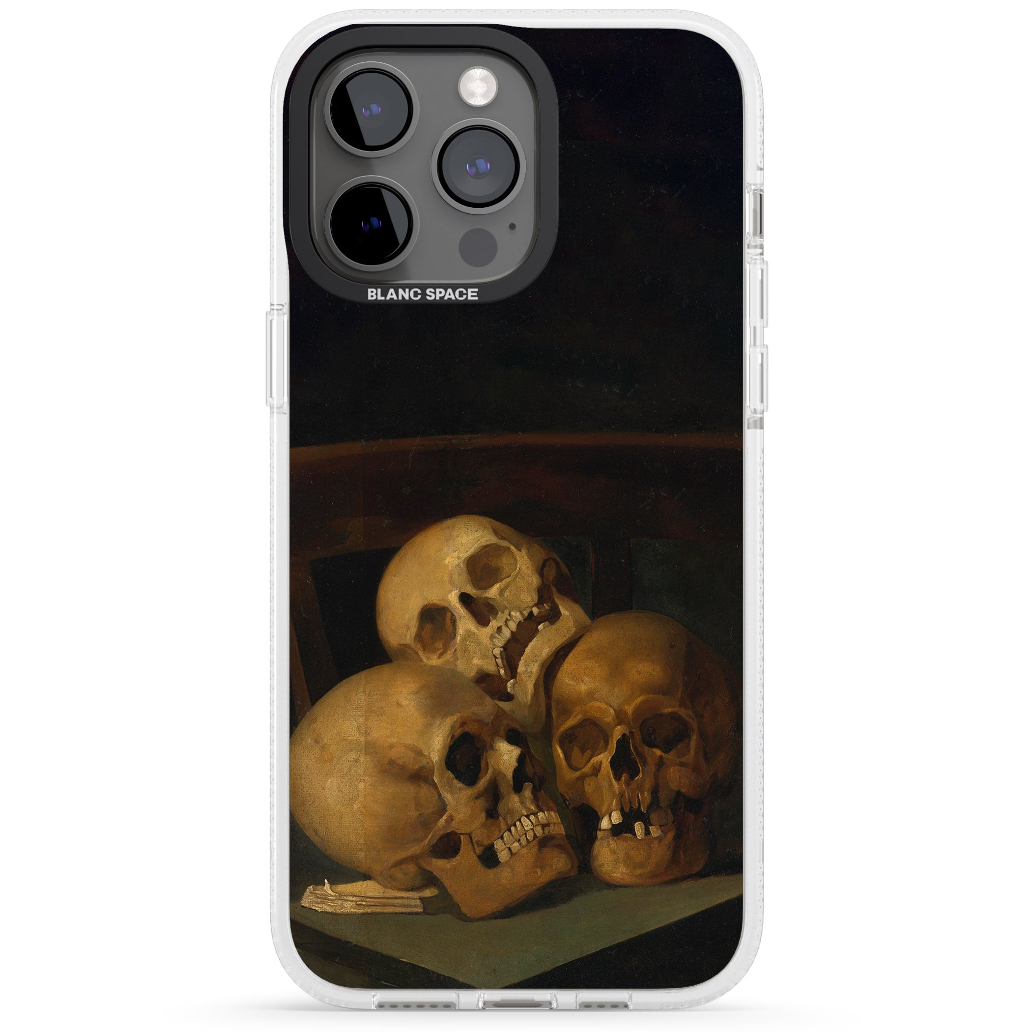 Still Life of Three Skulls iPhone 15 Pro Max / 15 Pro / 14 Pro Max / 14 Pro / 13 Pro Clear Case Impact Air - Blanc Space