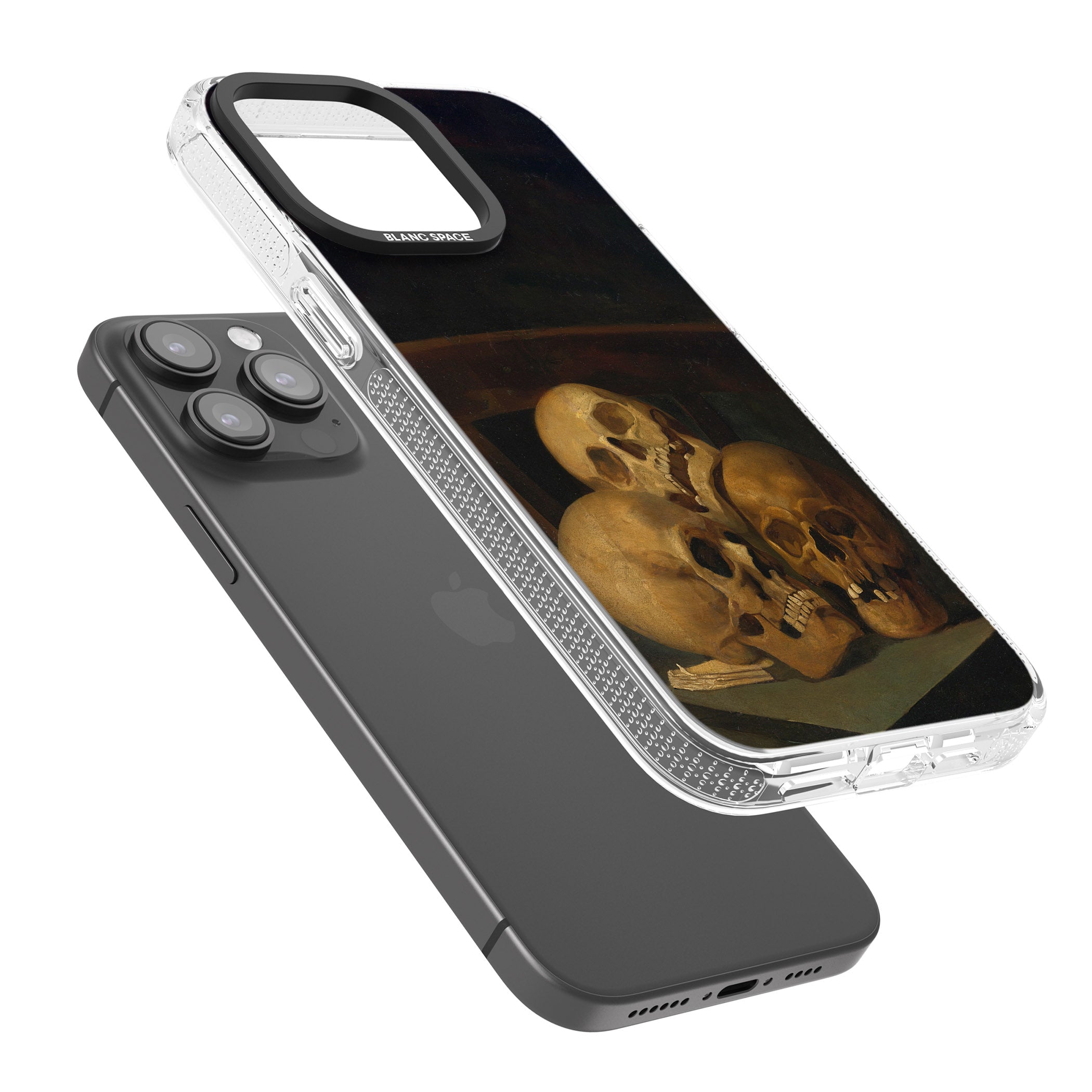 Still Life of Three Skulls iPhone 15 Pro Max / 15 Pro / 14 Pro Max / 14 Pro / 13 Pro Clear Case Impact Air - Blanc Space