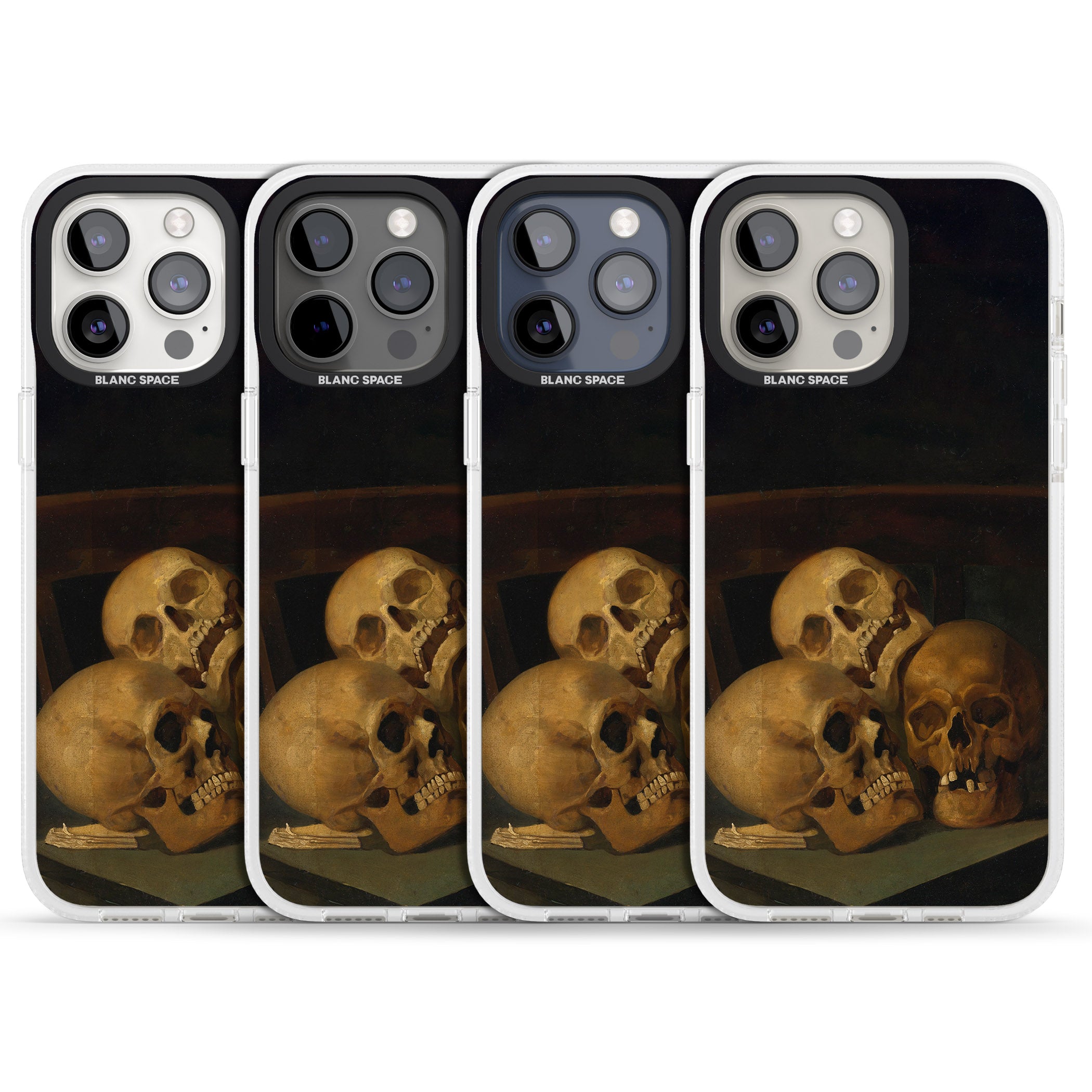 Still Life of Three Skulls iPhone 15 Pro Max / 15 Pro / 14 Pro Max / 14 Pro / 13 Pro Clear Case Impact Air - Blanc Space