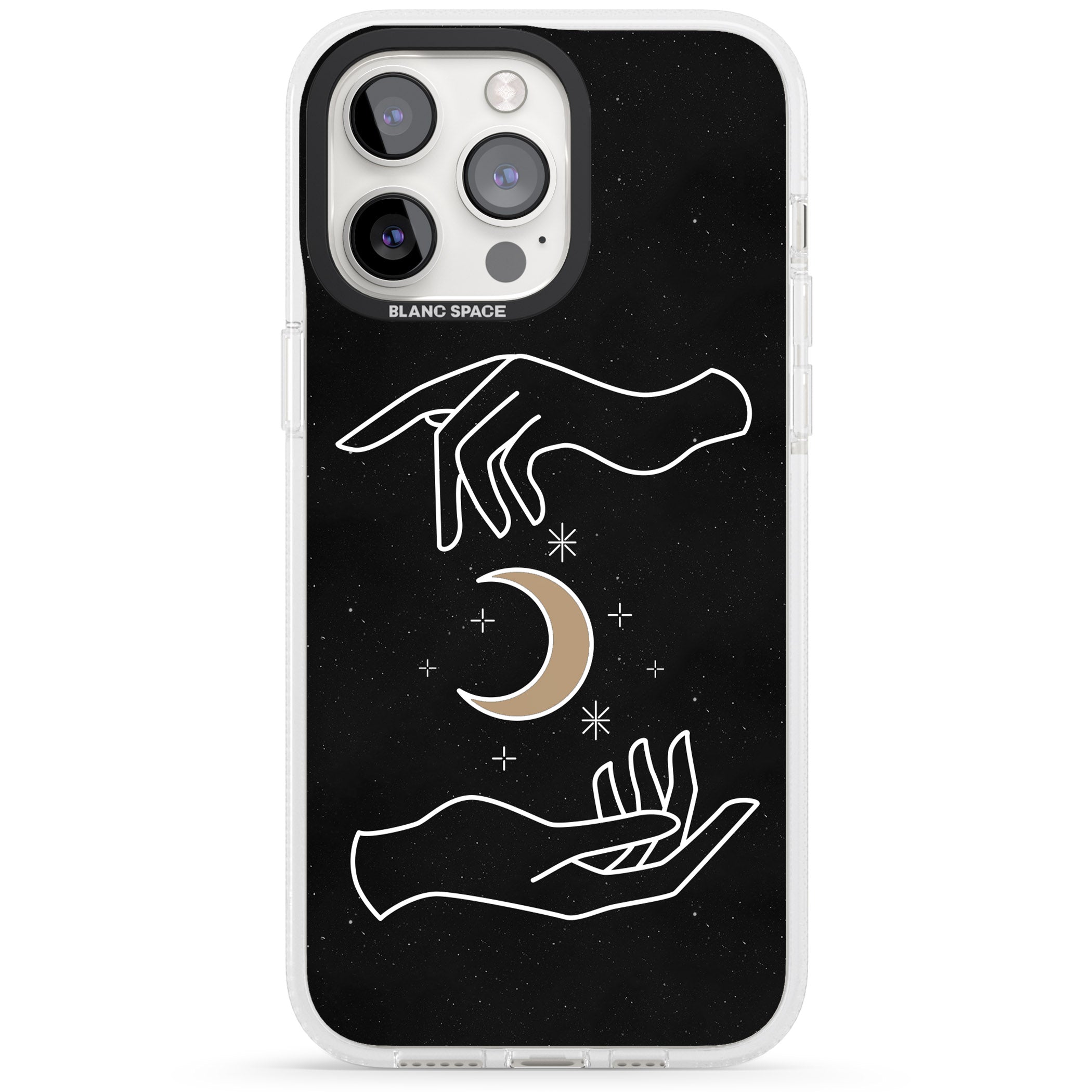 Hands Surrounding Moon iPhone 15 Pro Max / 15 Pro / 14 Pro Max / 14 Pro / 13 Pro Clear Case Impact Air - Blanc Space