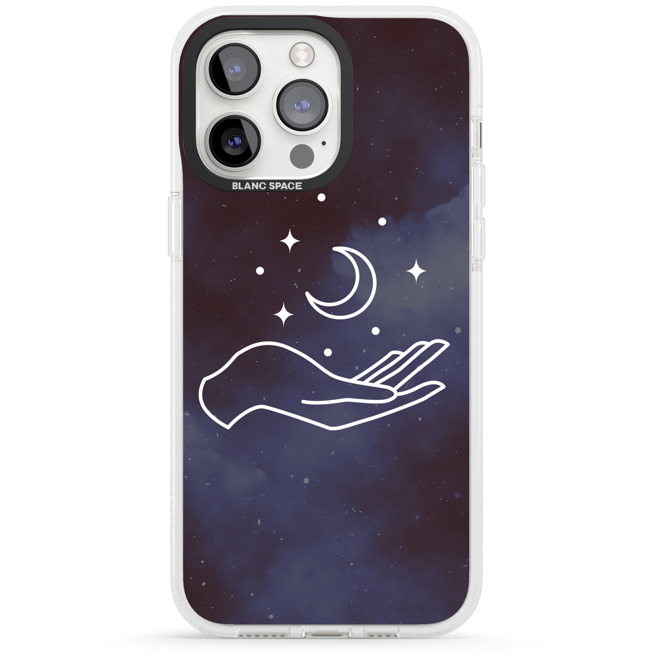 Floating Moon Above Hand iPhone 15 Pro Max / 15 Pro / 14 Pro Max / 14 Pro / 13 Pro Clear Case Impact Air - Blanc Space