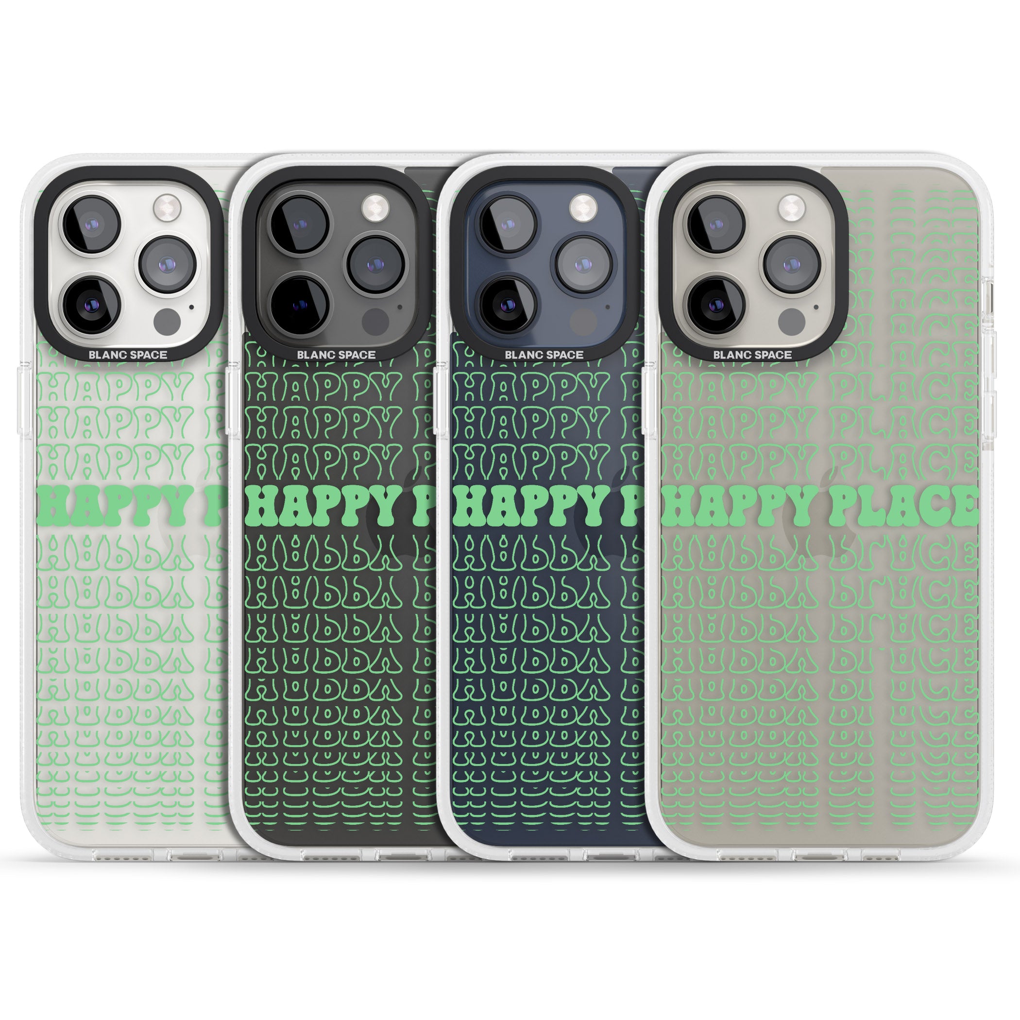 Happy Place (Green) iPhone 15 Pro Max / 15 Pro / 14 Pro Max / 14 Pro / 13 Pro Clear Case Impact Air - Blanc Space