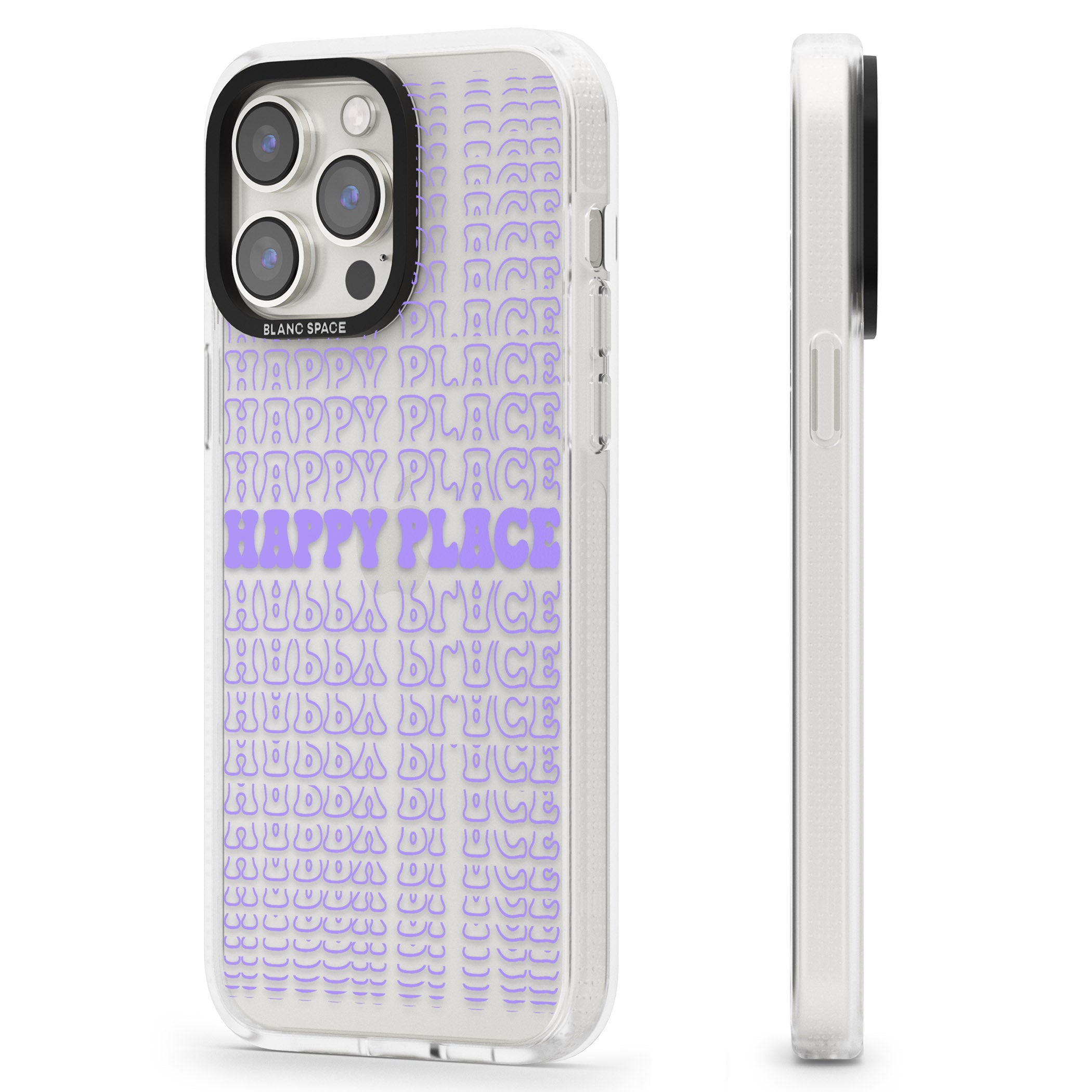 Happy Place (Purple) iPhone 15 Pro Max / 15 Pro / 14 Pro Max / 14 Pro / 13 Pro Clear Case Impact Air - Blanc Space